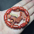Red Coral Barrel 10mm Bead Bracelet, Natural Lucky Coral Jewelry