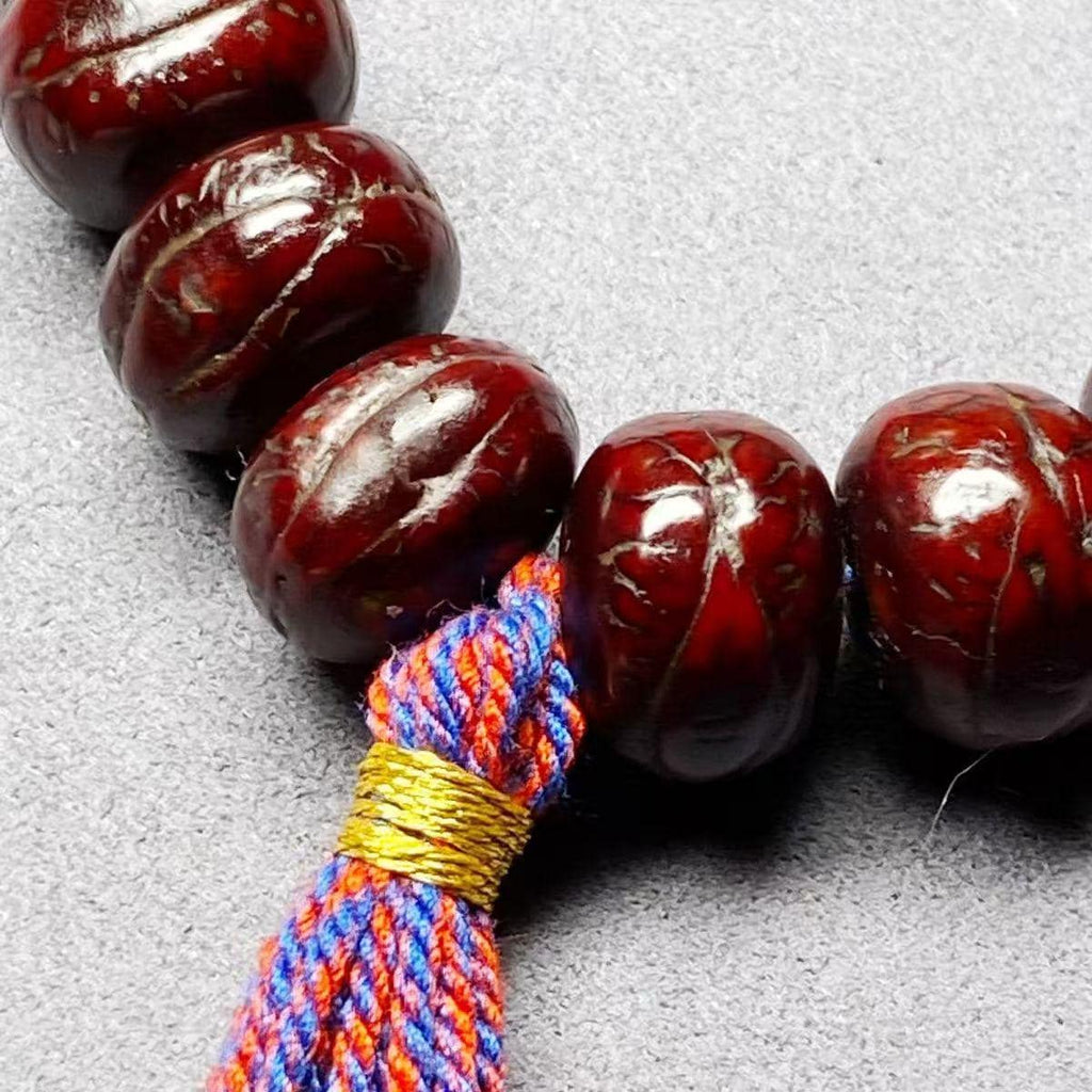 Buddha Eye Bodhi Bracelet, Aged Bodhi Seed Prayer Beads, Dark Red Buddhist Hand Mala