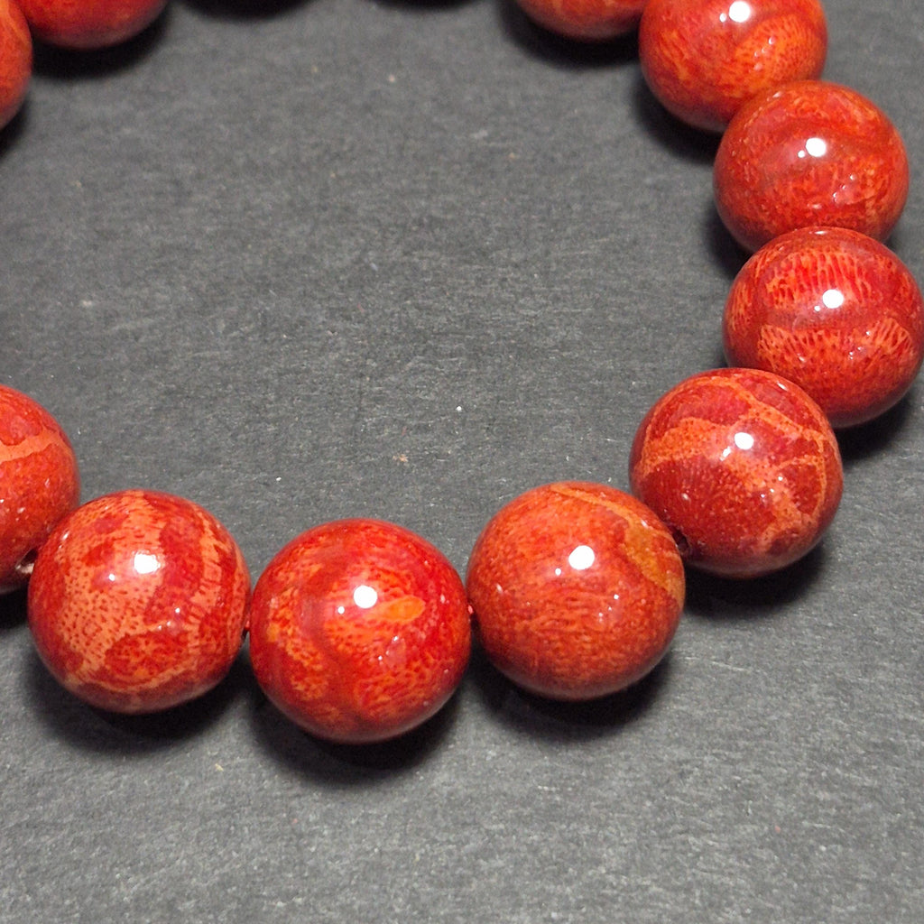 Natural Red Coral Bracelet, Handcrafted 14mm Coral Beads, Minimalist Gift