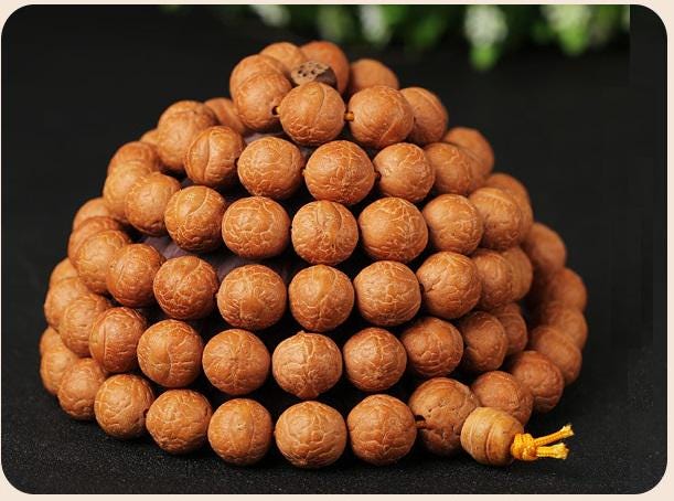 108 Bodhi Seed Mala Beads 14mm, Natural Buddha Eye Bodhi Prayer Necklace, Buddhist Meditation Mala