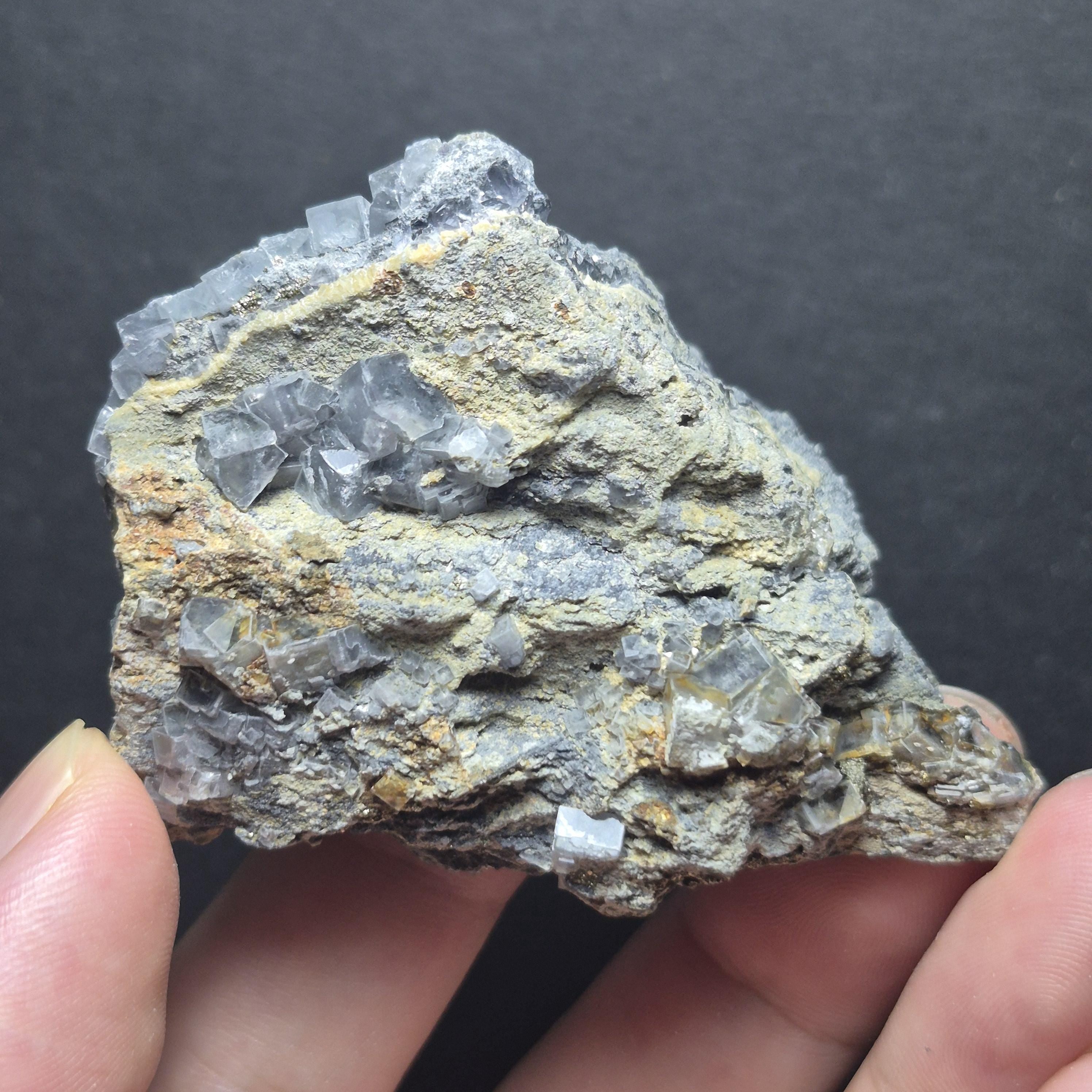 Natural Clear Flourite Crystal Cluster on Matrix - Raw Mineral Specimen