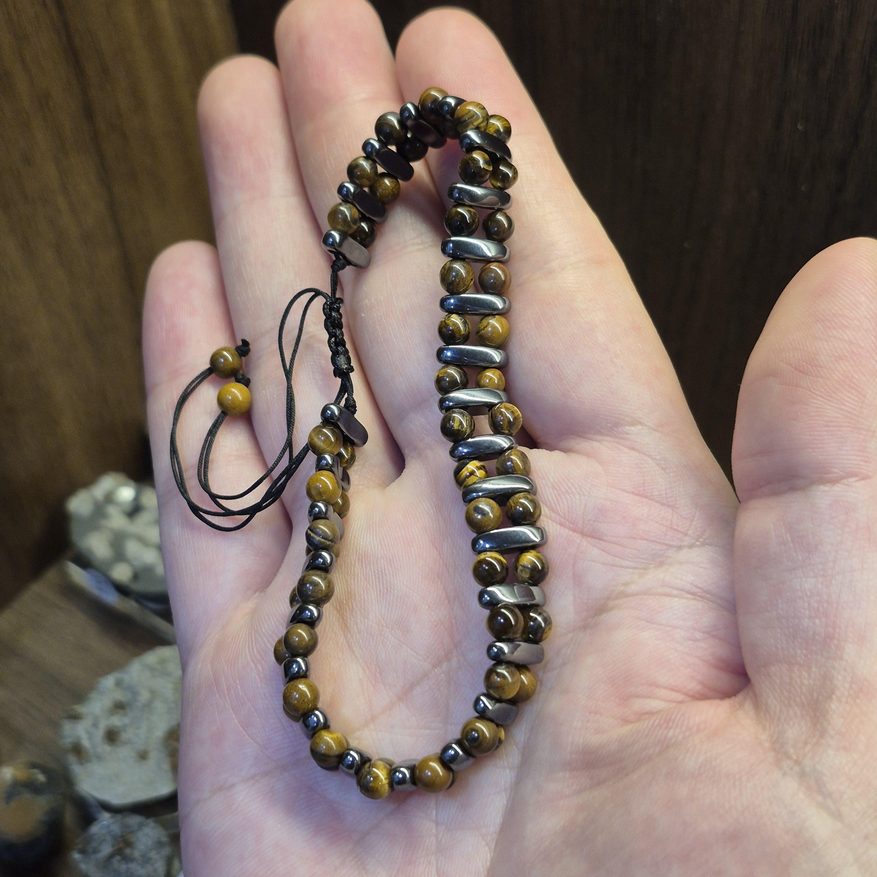 Tiger Eye 5mm Bead Bracelet Adjustable, Natural Stone Bead Bracelet with Metal Bars