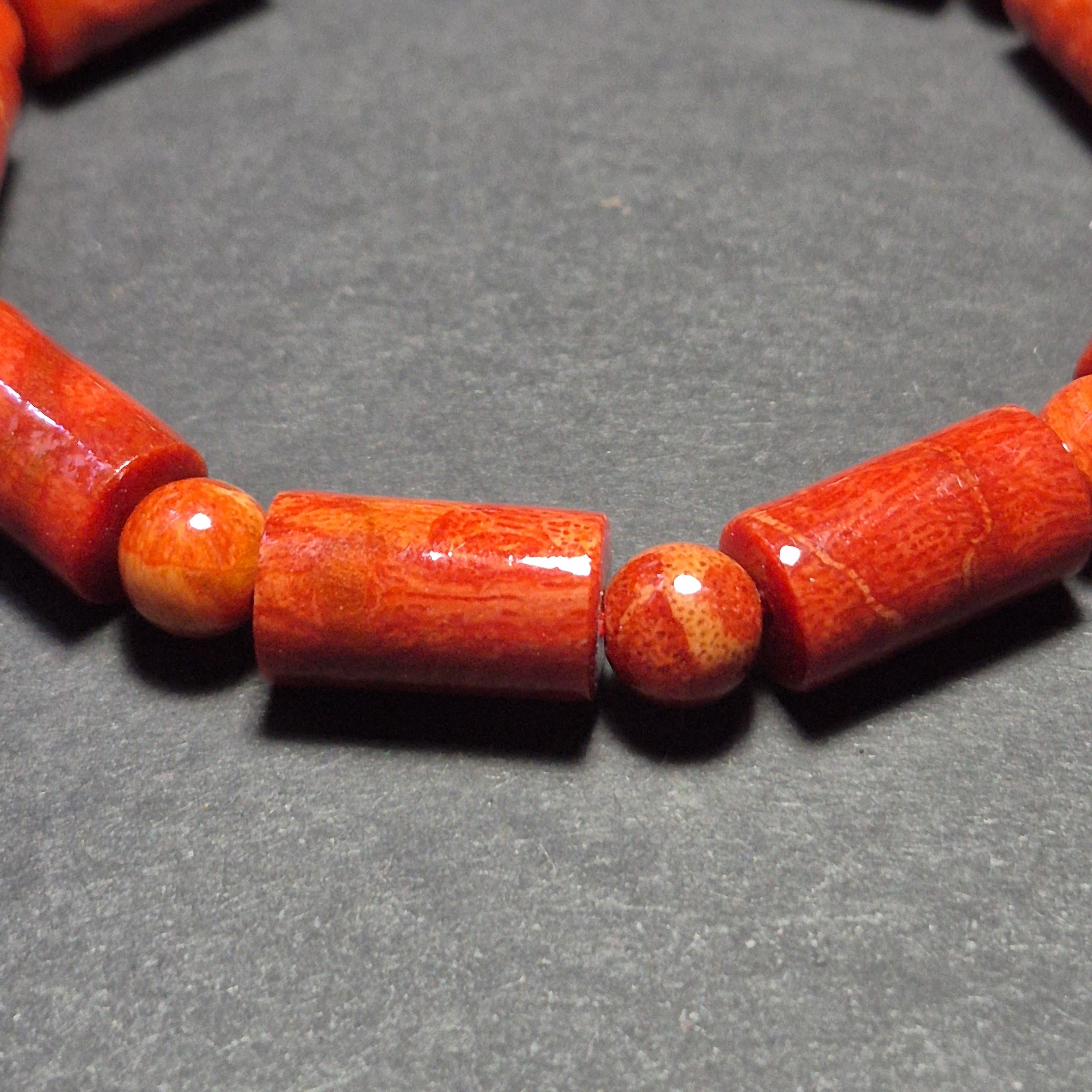 Red Coral Bamboo 6mm Bead Bracelet, Handmade Spiritual Jewelry