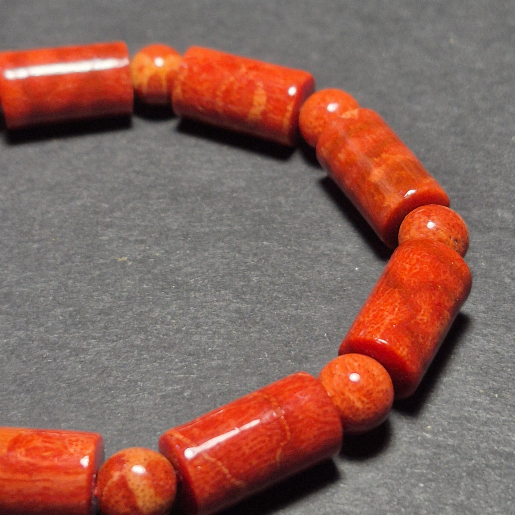 Red Coral Bamboo 6mm Bead Bracelet, Handmade Spiritual Jewelry