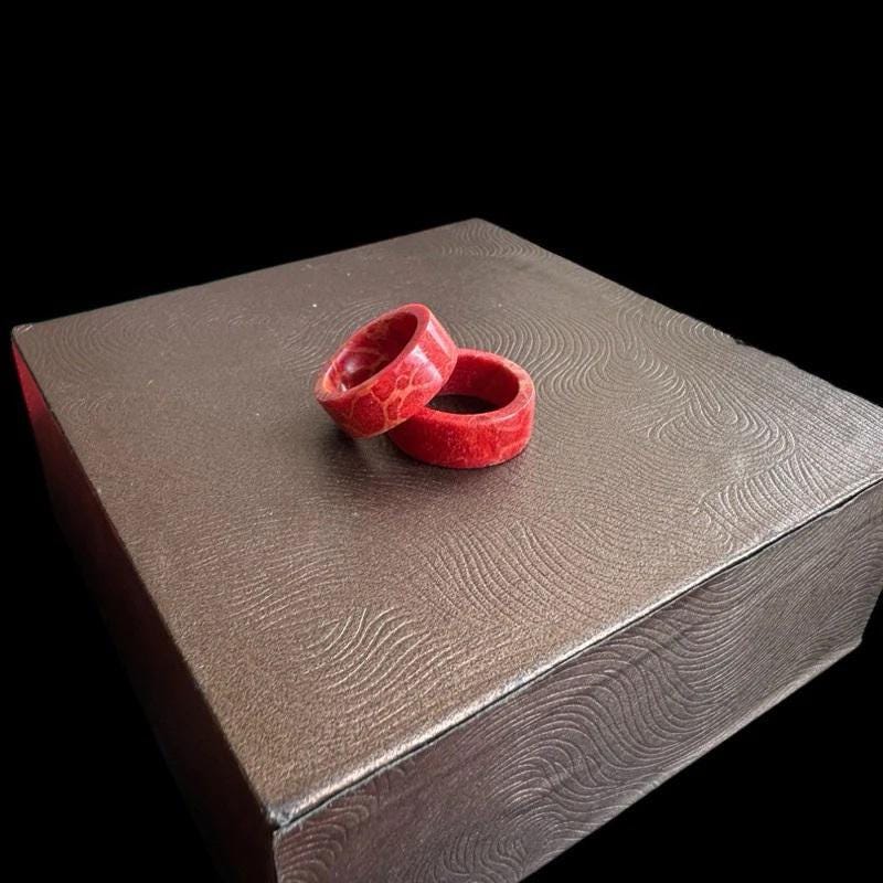 Natural Red Coral Ring, Handmade Coral Gemstone Ring, Genuine Red Coral Jewelry