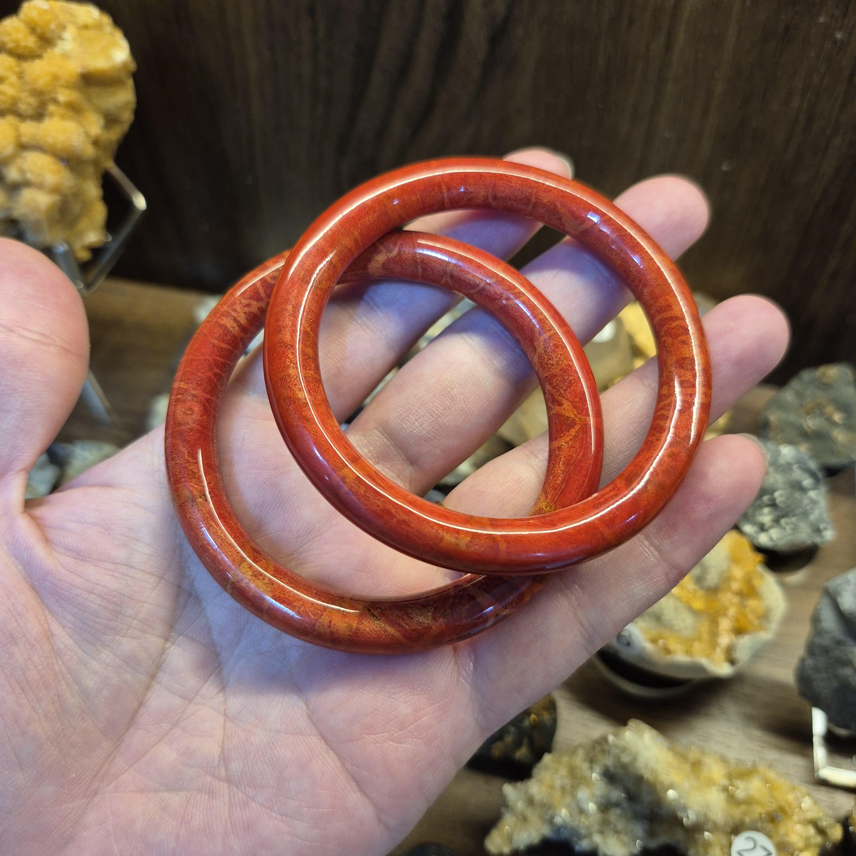 Red Coral Bangle, Custom Wrist Size, Handmade Natural Coral Jewelry