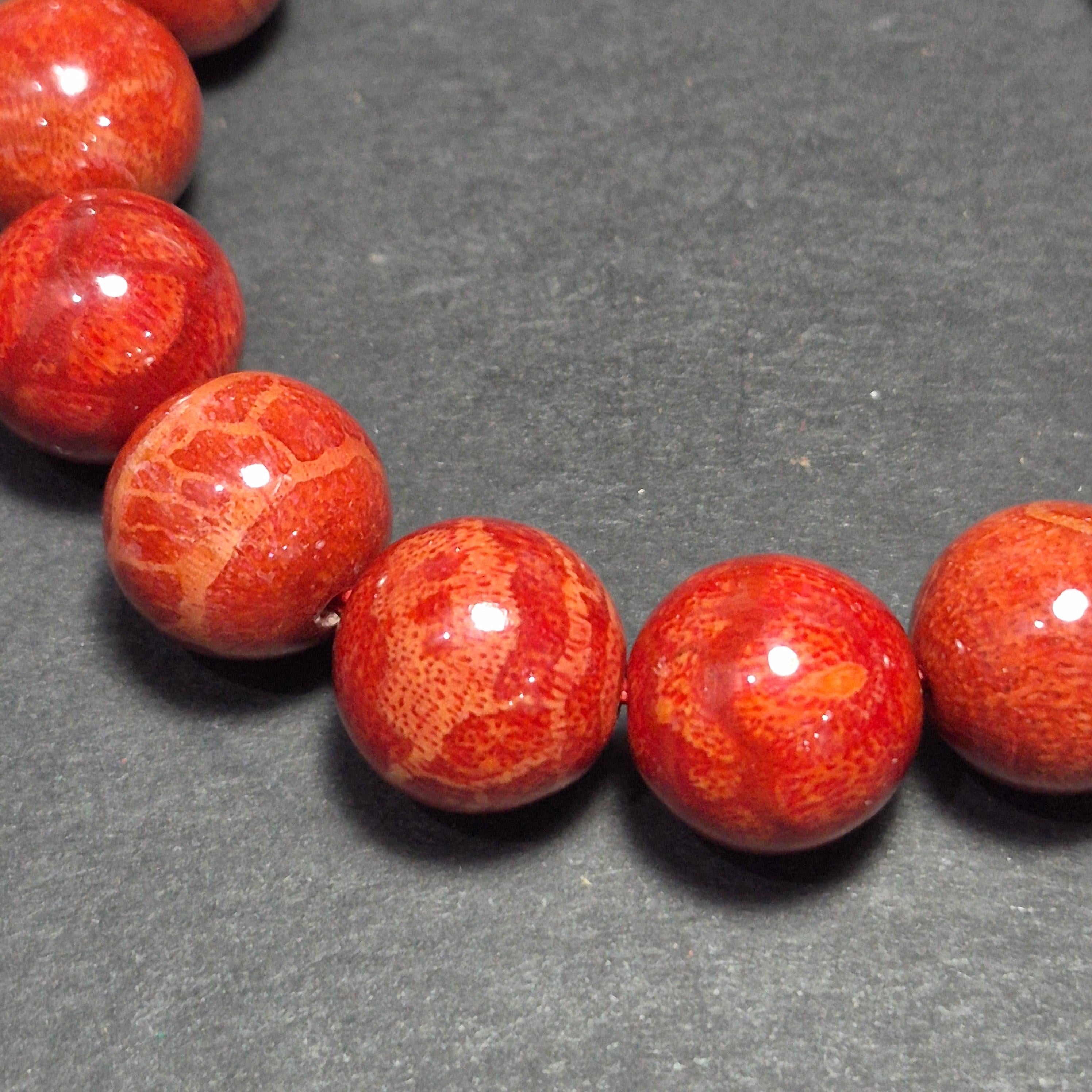 Natural Red Coral Bracelet, Handcrafted 14mm Coral Beads, Minimalist Gift