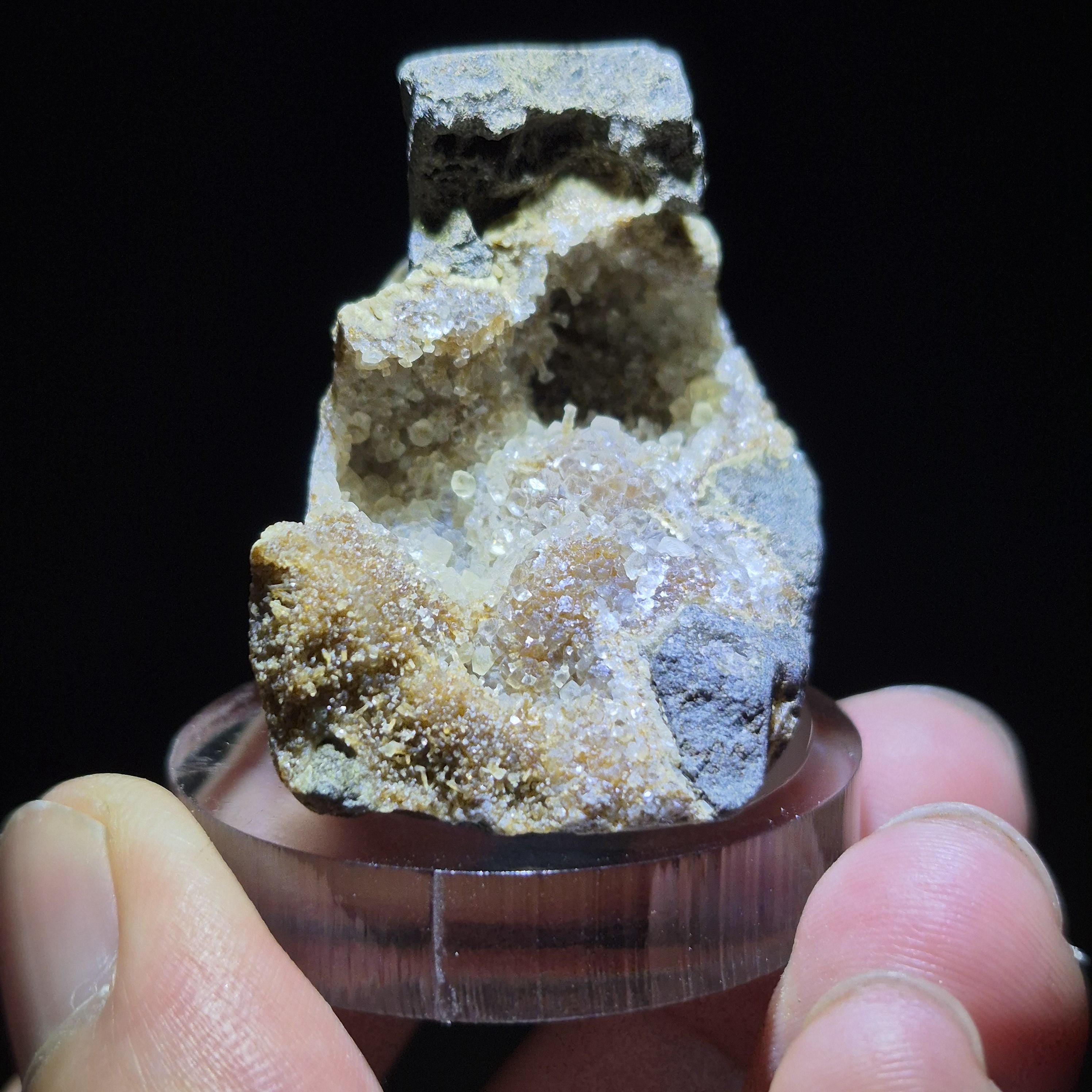 White Calcite Crystal Geode On Basalt