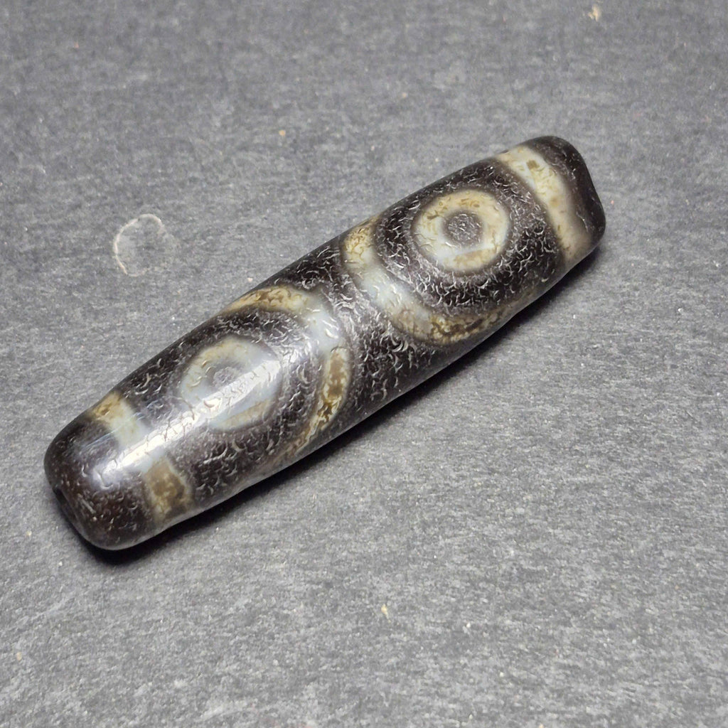 Black 3 Eyes Tibetan Dzi Bead, Weathered Three Eye Dzi, Protection Wisdom Amulet