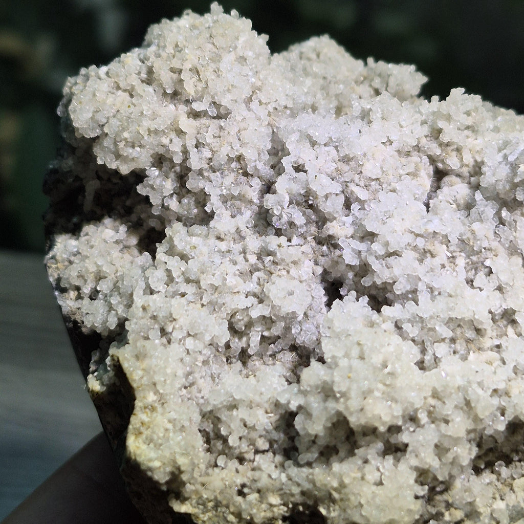 White Druzy Quartz Crystal on Basalt, Natural Ship Mineral Specimen