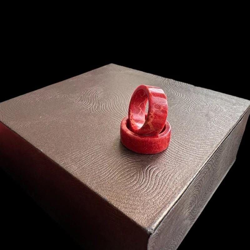 Natural Red Coral Ring, Handmade Coral Gemstone Ring, Genuine Red Coral Jewelry