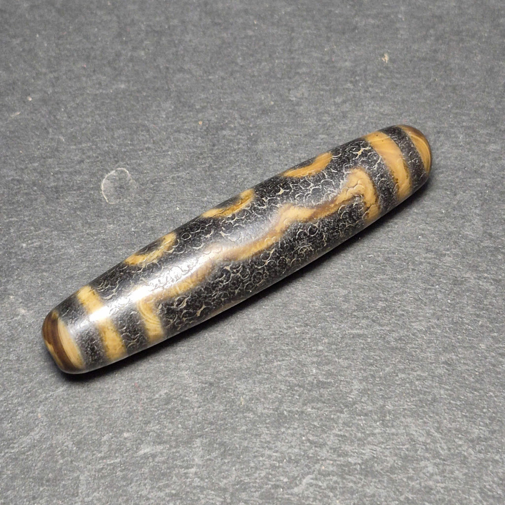 Black 5 Eyes Tibetan Dzi Bead, Weathered Five Eye Dzi, Protection Wealth Amulet