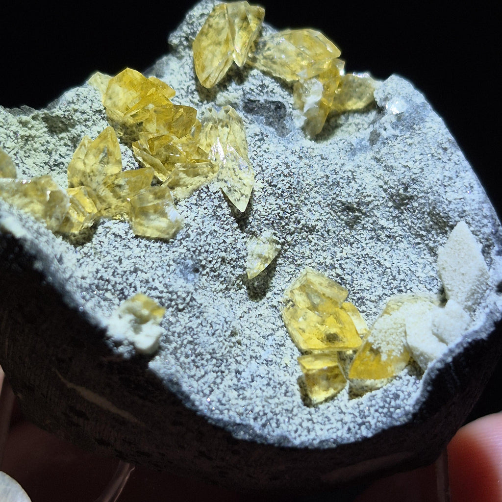 Yellow Calcite Crystal on Matrix - Natural Mineral Specimen - Raw Collector Stone