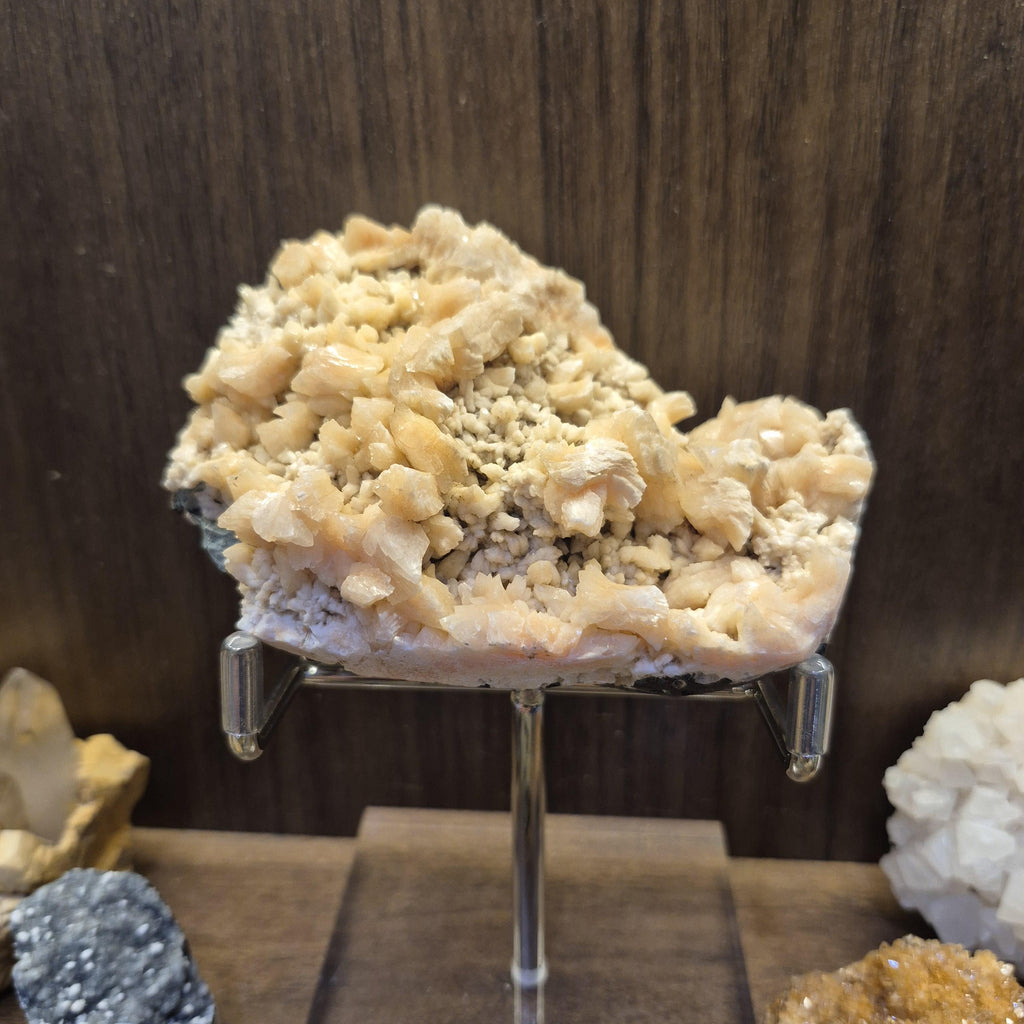 Peach Stilbite Cluster on Basalt – Raw Crystal Specimen for Collectors