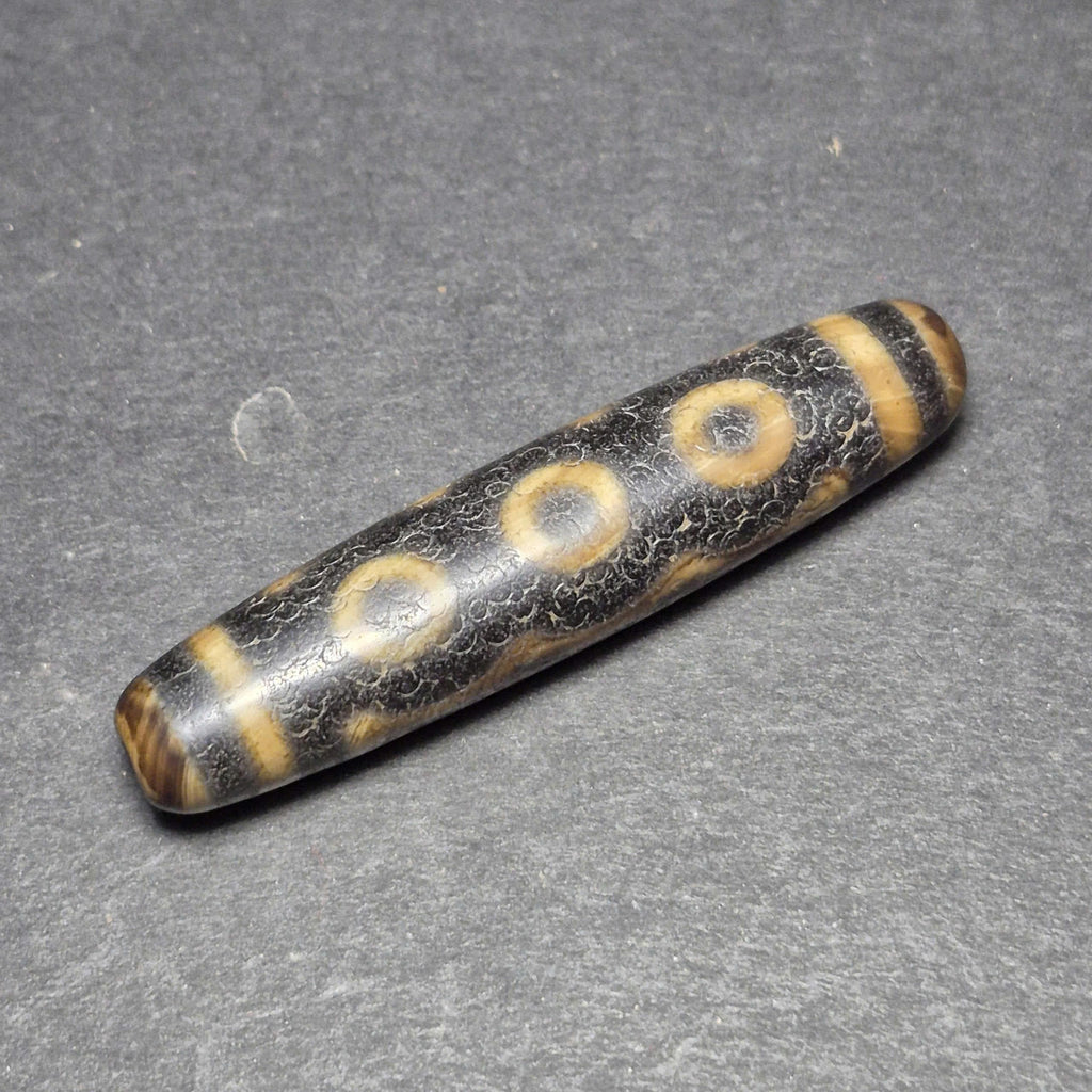Black 5 Eyes Tibetan Dzi Bead, Weathered Five Eye Dzi, Protection Wealth Amulet