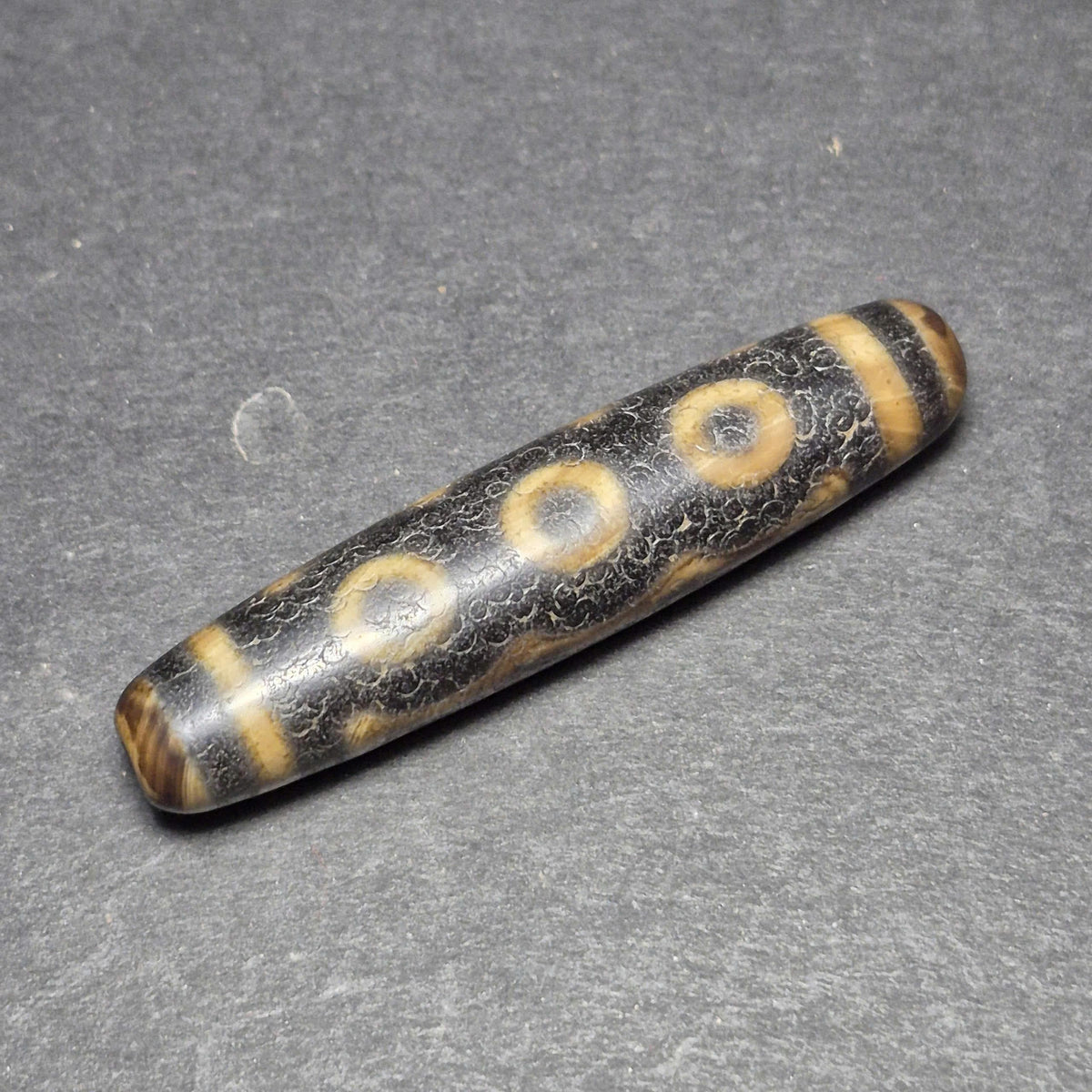 Black 5 Eyes Tibetan Dzi Bead, Weathered Five Eye Dzi, Protection Wealth Amulet