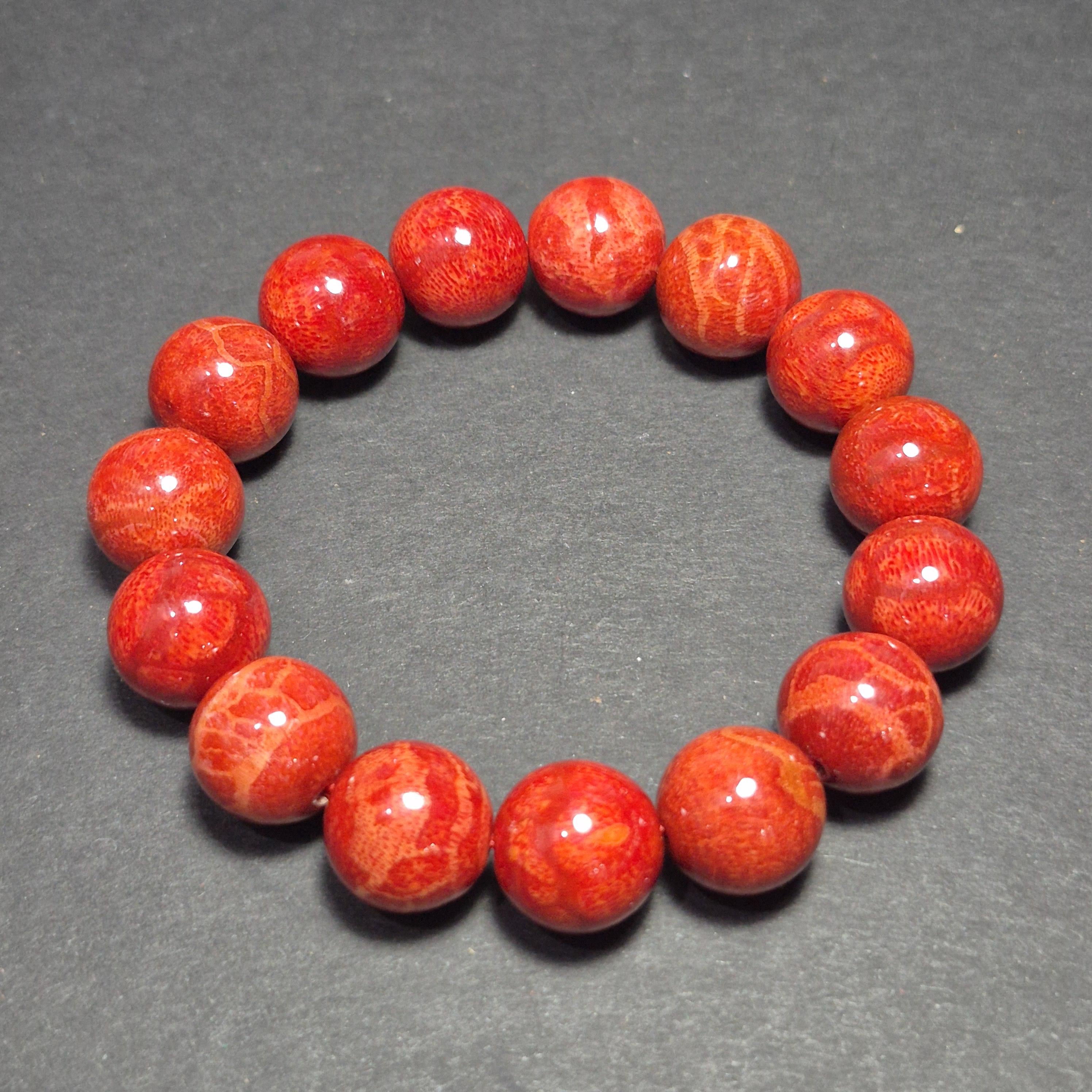 Natural Red Coral Bracelet, Handcrafted 14mm Coral Beads, Minimalist Gift