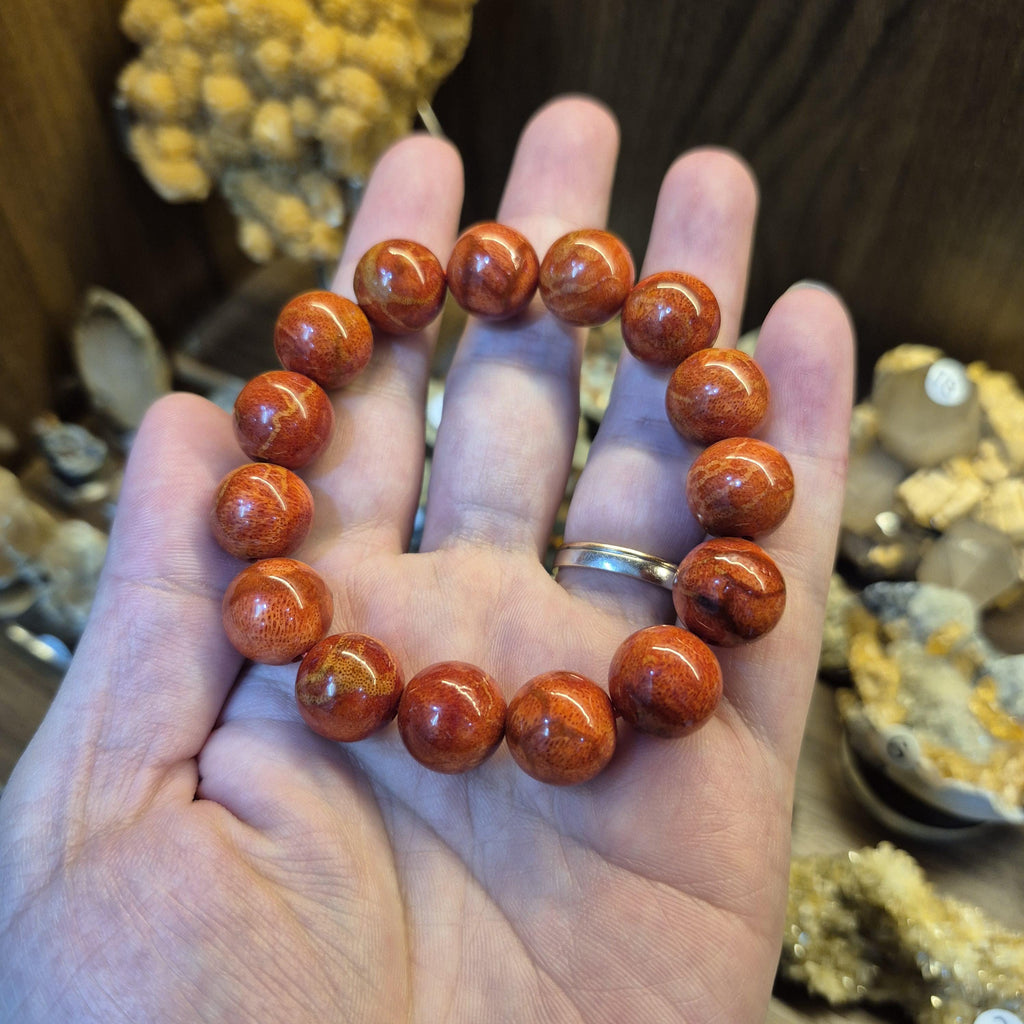 Natural Red Coral Bracelet, Handcrafted 14mm Coral Beads, Minimalist Gift