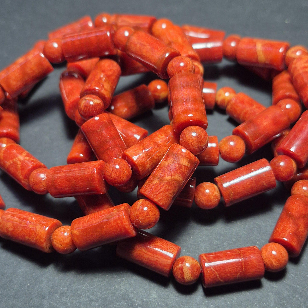 Red Coral Bamboo 6mm Bead Bracelet, Handmade Spiritual Jewelry