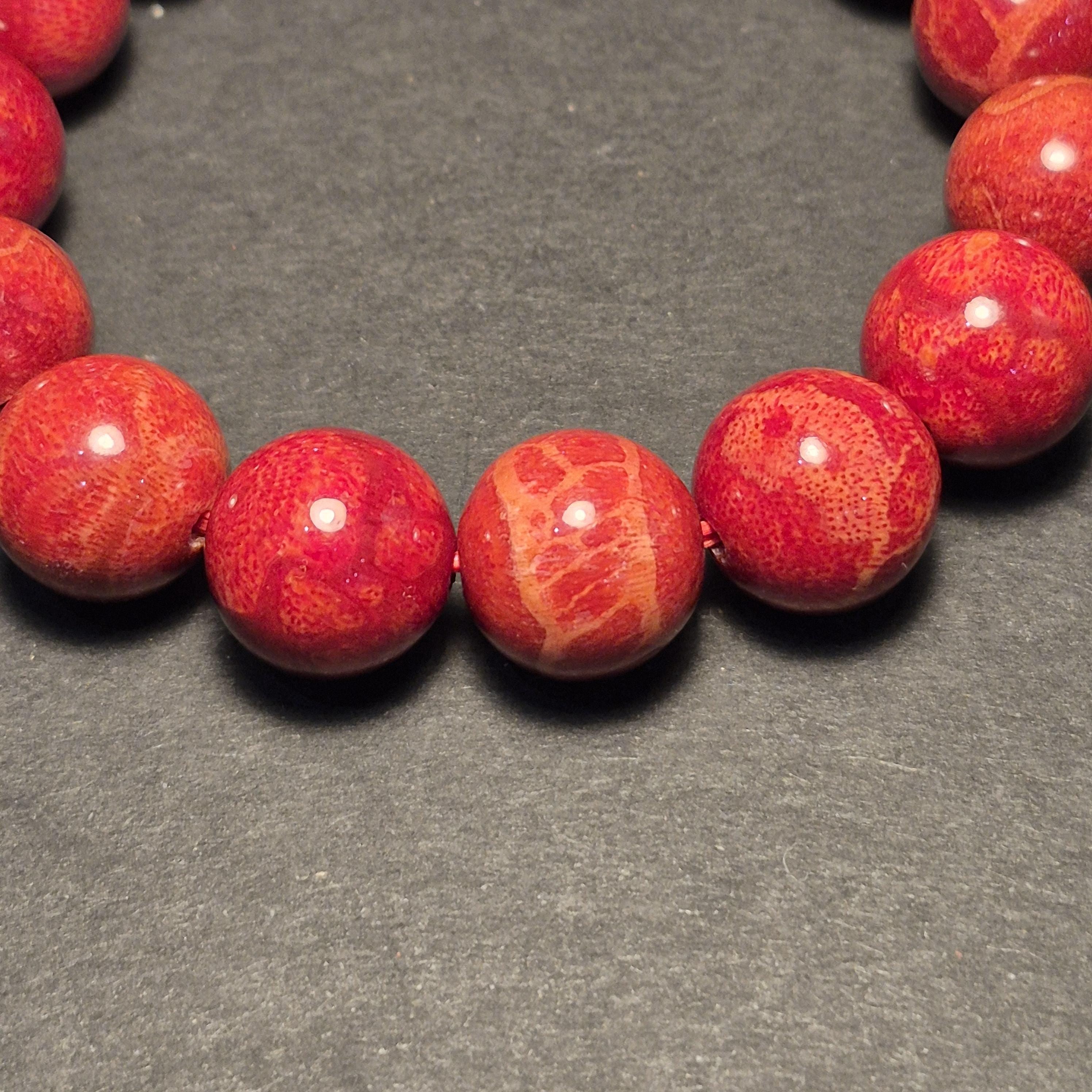 Handmade Red Coral Bracelet, Natural Coral 12mm Beads, Elegant Spiritual Jewelry