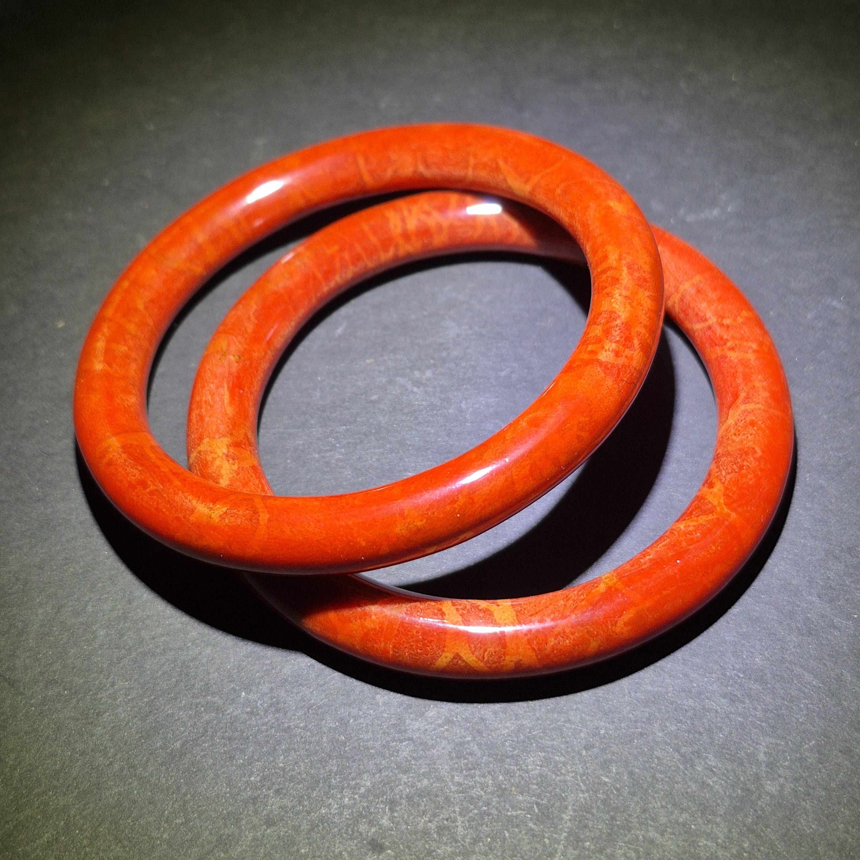 Red Coral Bangle, Custom Wrist Size, Handmade Natural Coral Jewelry