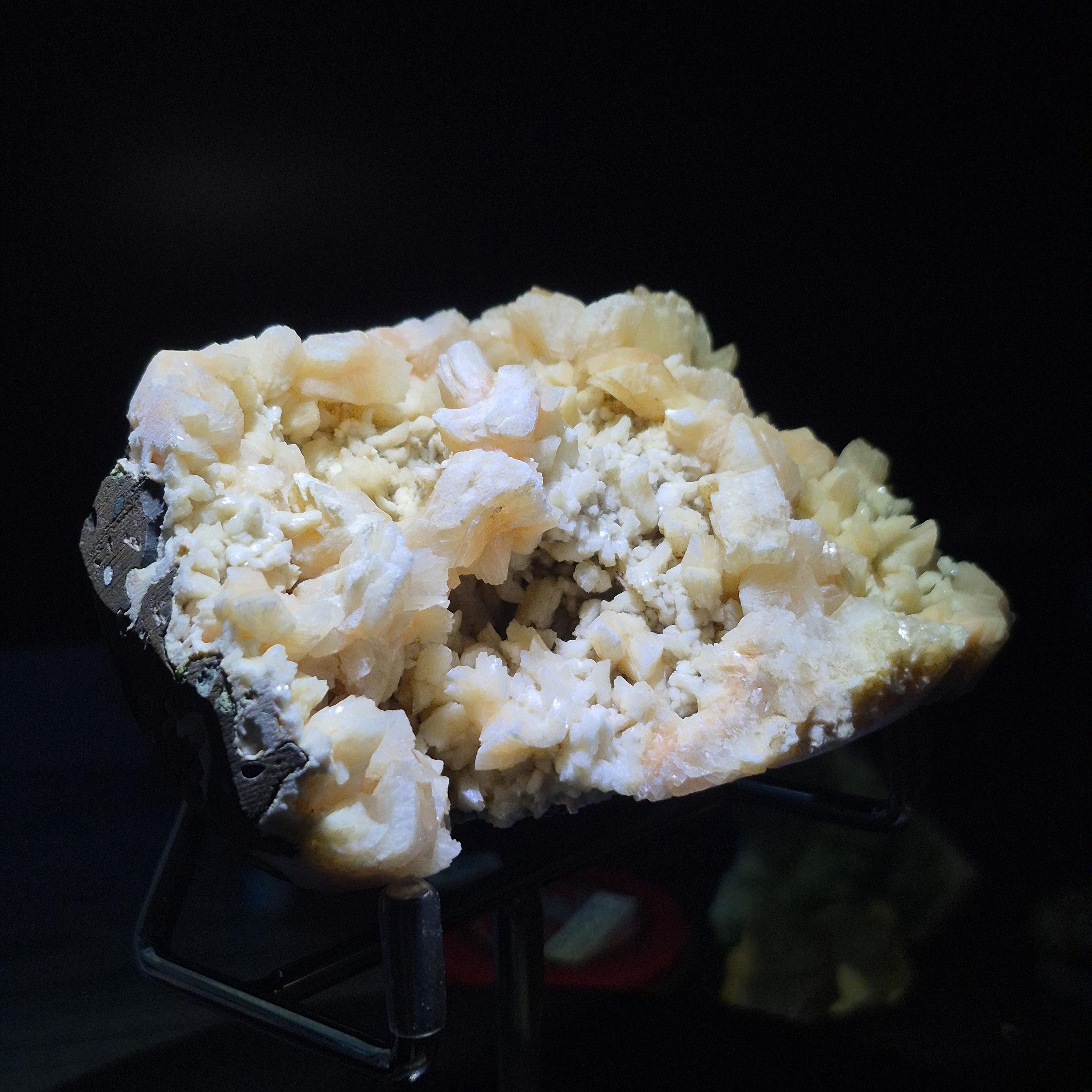 Peach Stilbite Cluster on Basalt – Raw Crystal Specimen for Collectors