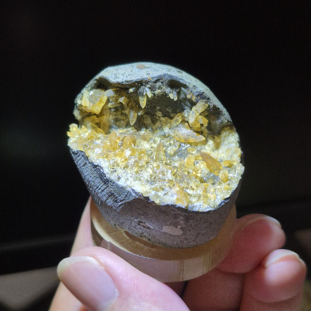 Natural Yellow Calcite Crystal Geode Cluster on Matrix