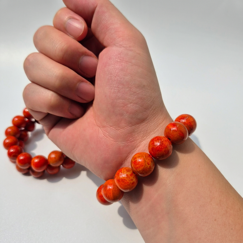 Handcrafted Natural Red Coral Bracelet 14mm Beads