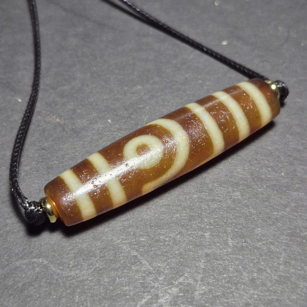 Weathered Red 2 Eye Dzi Bead with Clear Patterns, Ethnic Jewelry