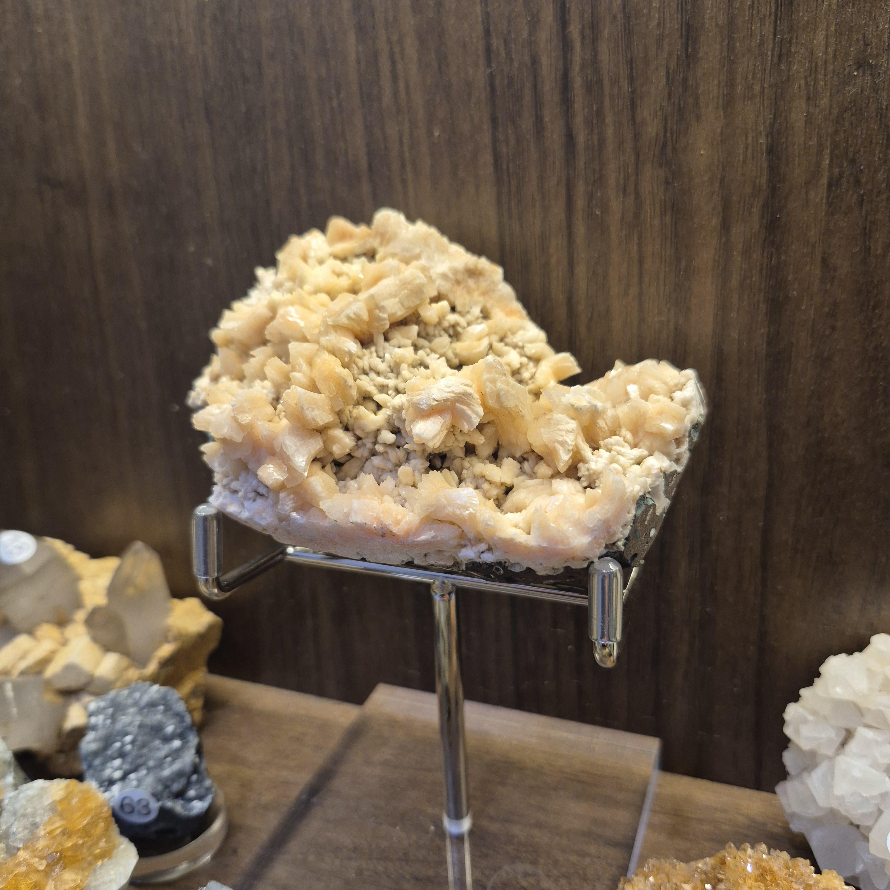 Peach Stilbite Cluster on Basalt – Raw Crystal Specimen for Collectors