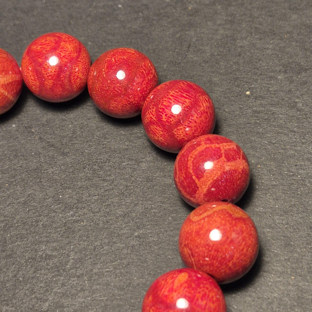 Handmade Red Coral Bracelet, Natural Coral 12mm Beads, Elegant Spiritual Jewelry
