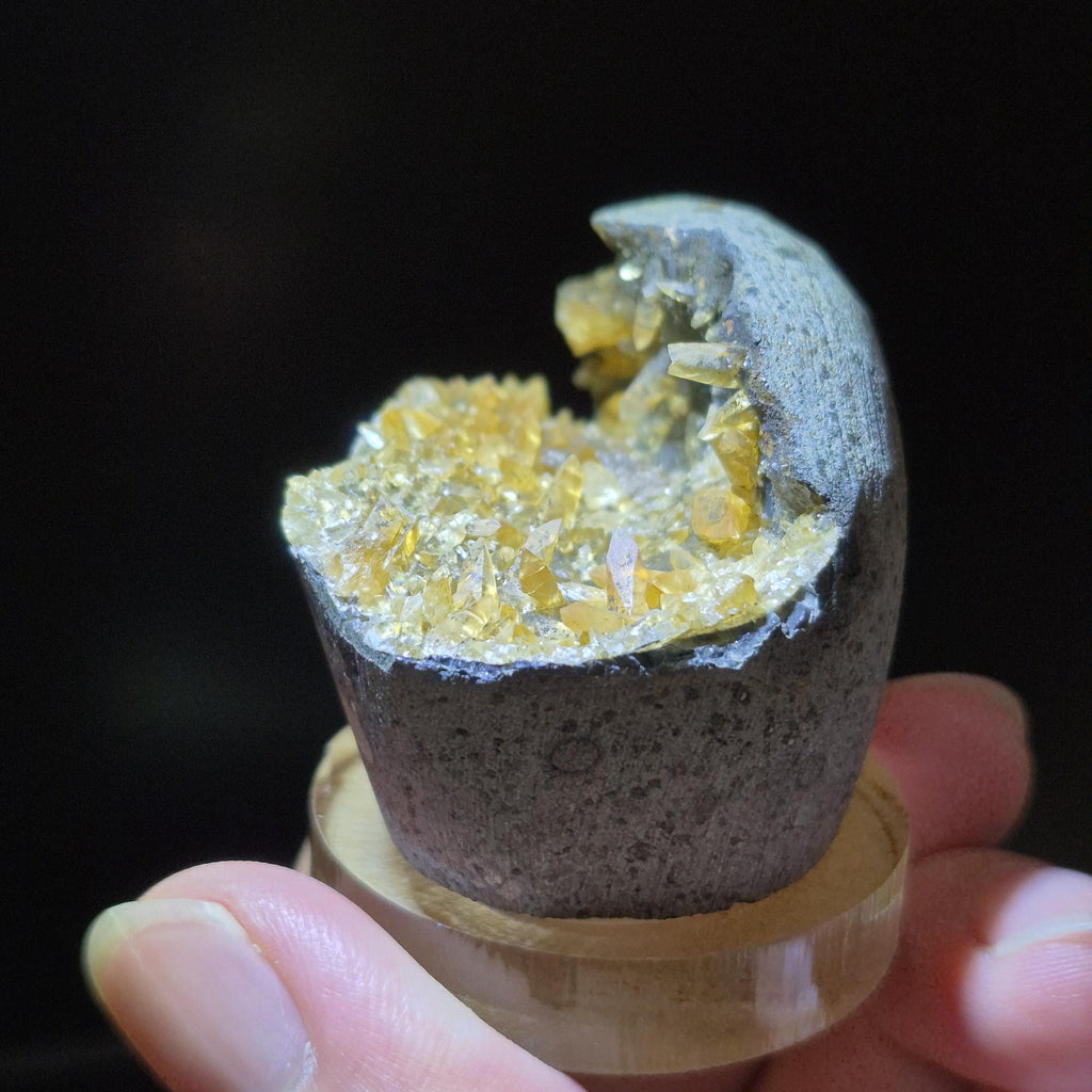 Natural Yellow Calcite Crystal Geode Cluster on Matrix