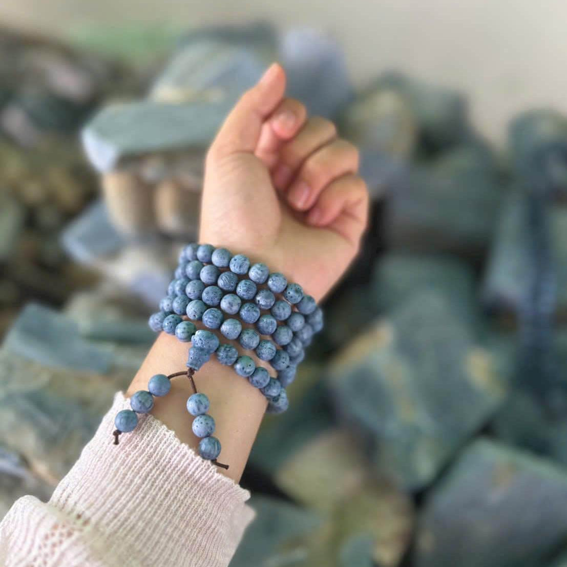 Raw Uncoated Blue Coral Mala, Natural Rough Coral 108 8mm Beads, Handmade Meditation Prayer Beads