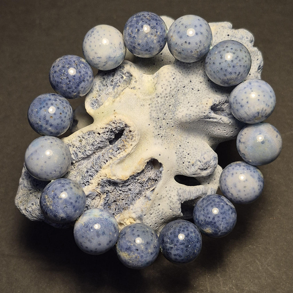 Natural Blue Coral Bracelet Bead, Rare Ocean Coral 14mm Beads, Handmade Jewelry