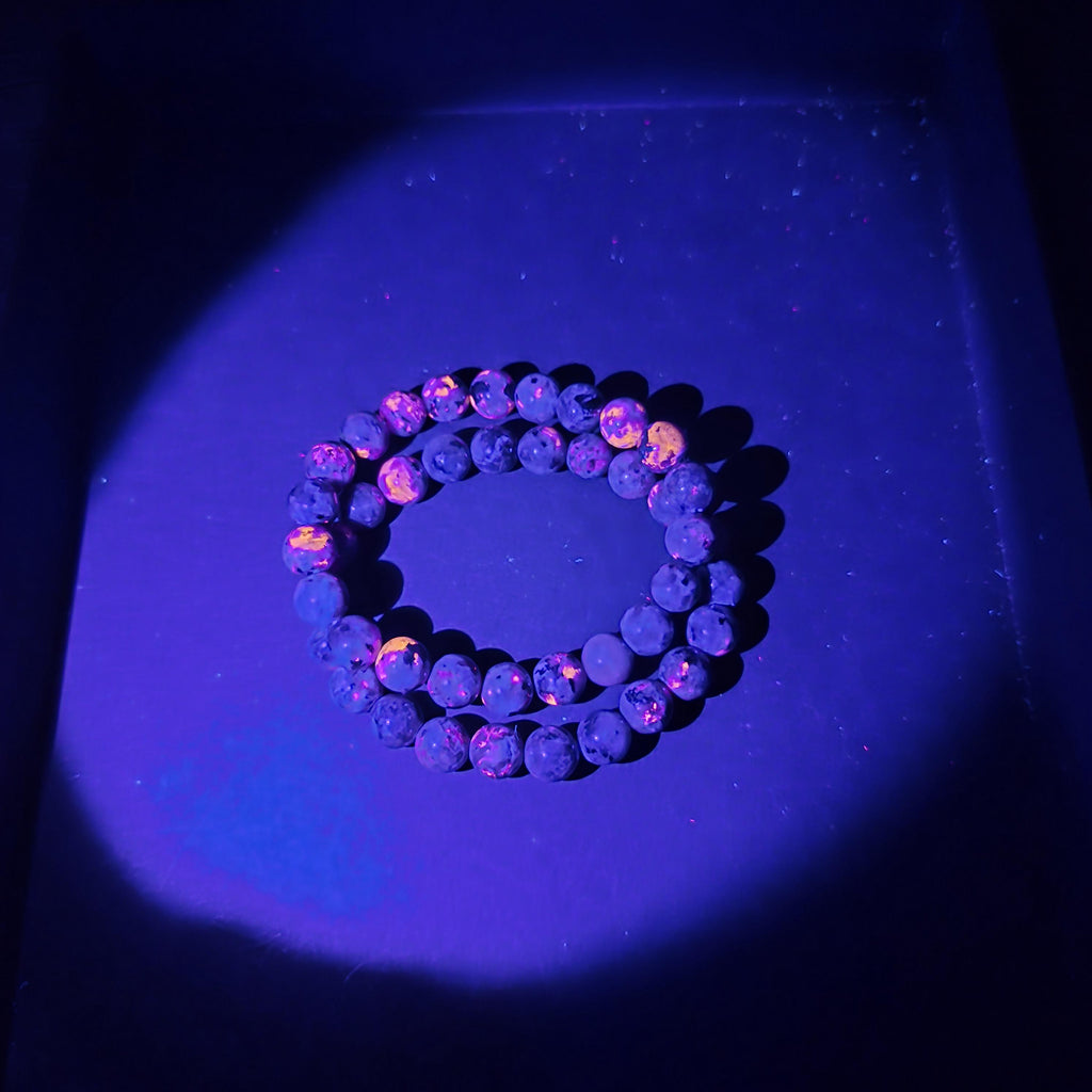 Fluorescent Stone Bracelet – Natural UV Reactive Gemstone Beads – Handmade Stretch Bracelet