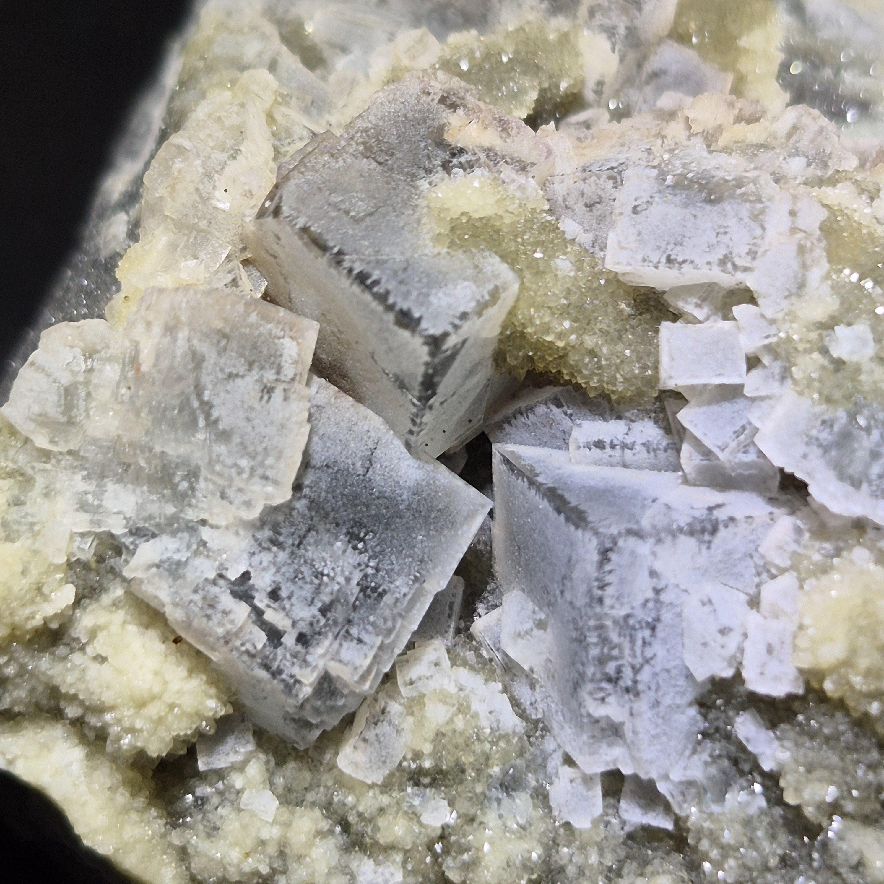 Raw Fluorite on Basalt, Unique Gray Crystal Mineral Display