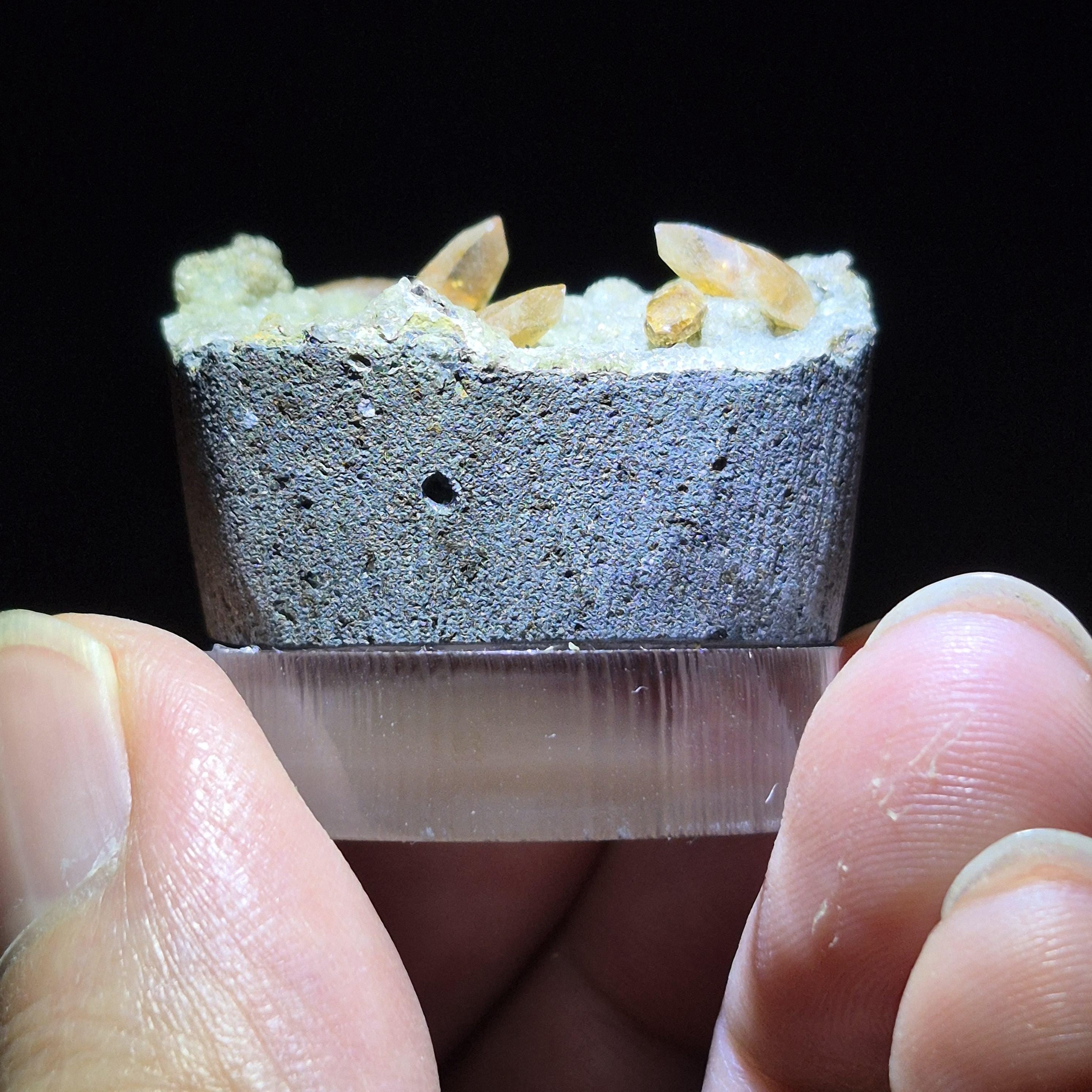 Yellow Calcite Crystals on Basalt Matrix, Rare Calcite Cluster