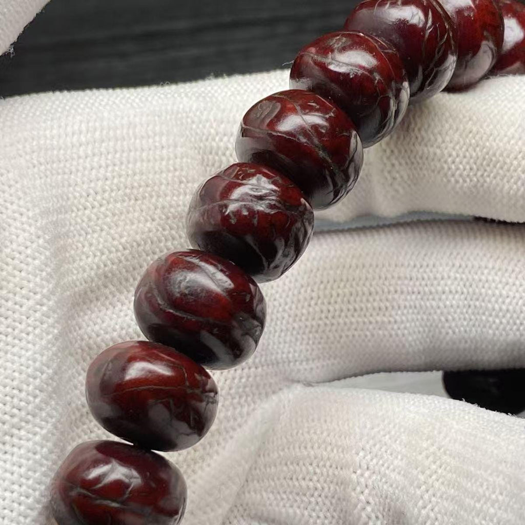 Buddha Eye Bodhi Bracelet, Aged Bodhi Seed Prayer Beads, Dark Red Buddhist Hand Mala
