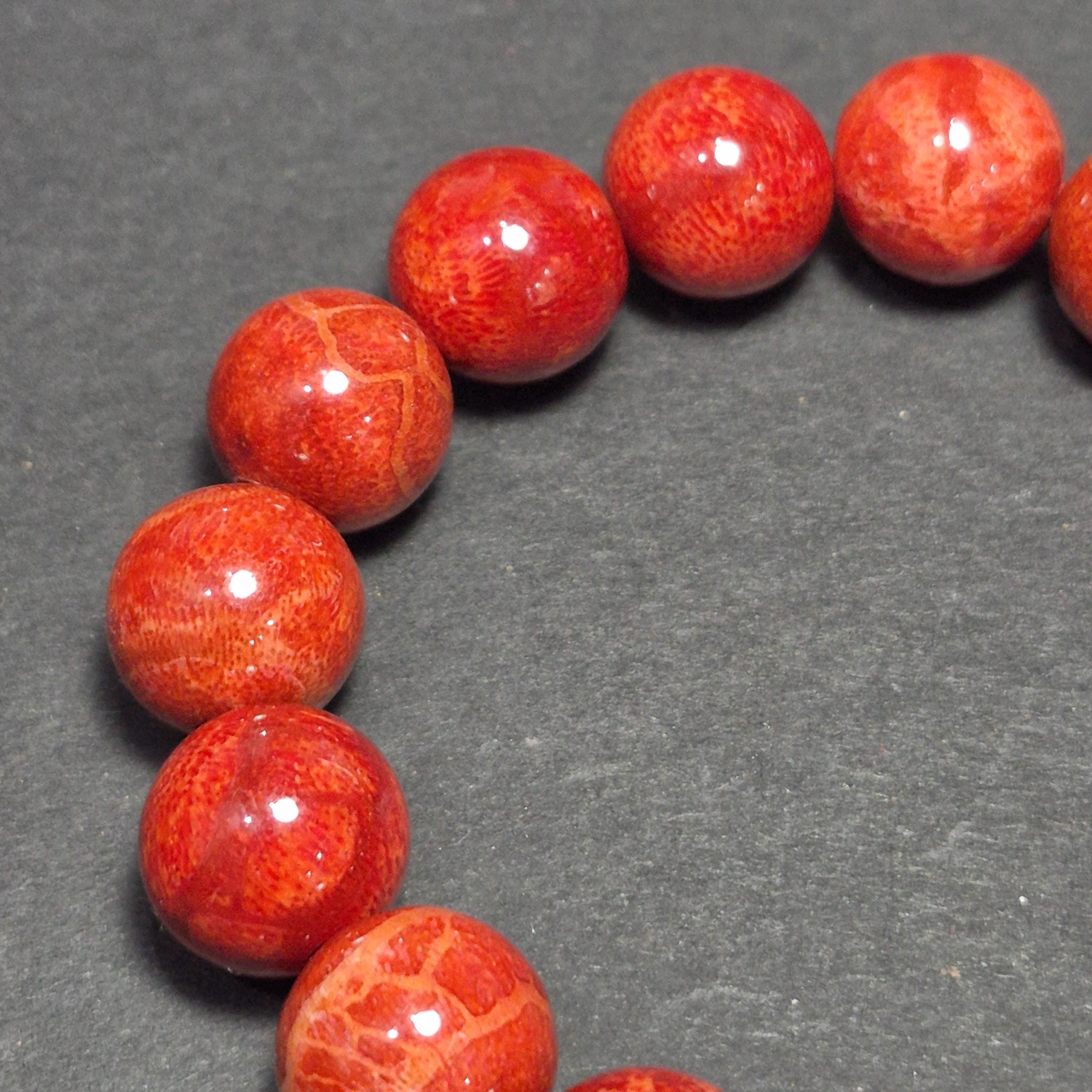 Natural Red Coral Bracelet, Handcrafted 14mm Coral Beads, Minimalist Gift