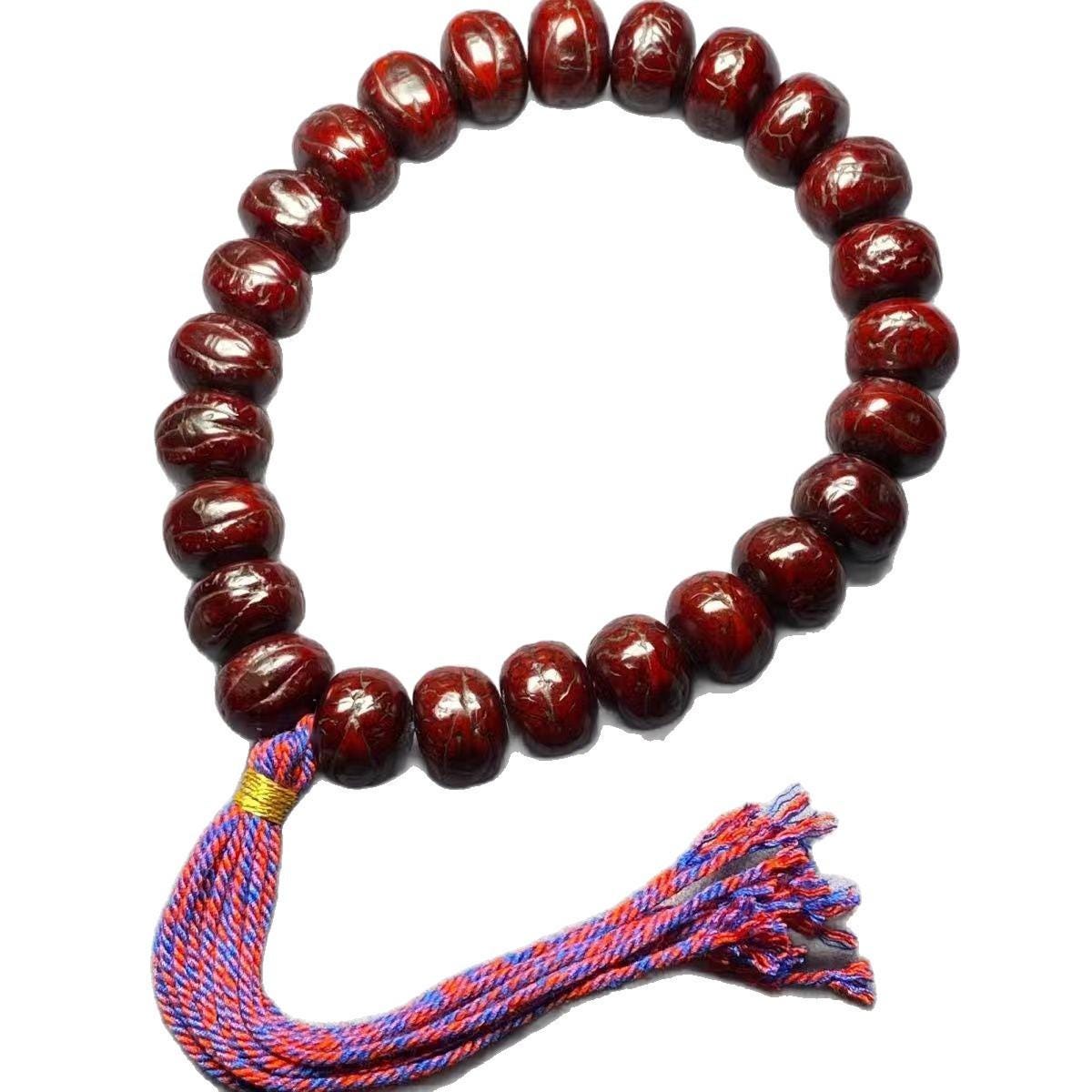 Buddha Eye Bodhi Bracelet, Aged Bodhi Seed Prayer Beads, Dark Red Buddhist Hand Mala