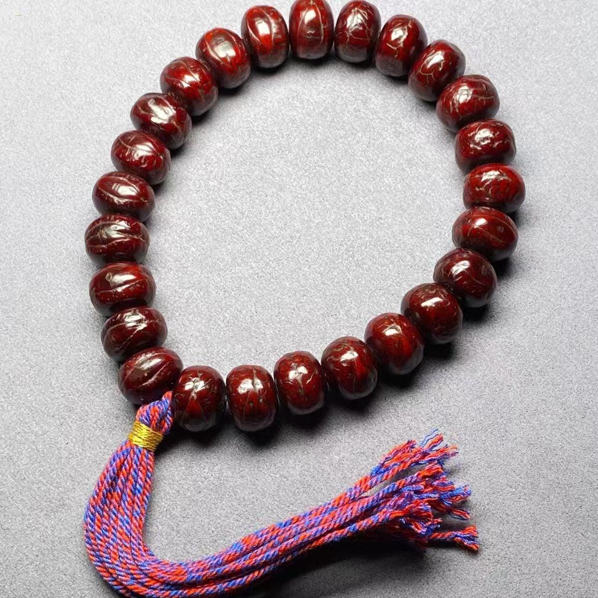 Buddha Eye Bodhi Bracelet, Aged Bodhi Seed Prayer Beads, Dark Red Buddhist Hand Mala