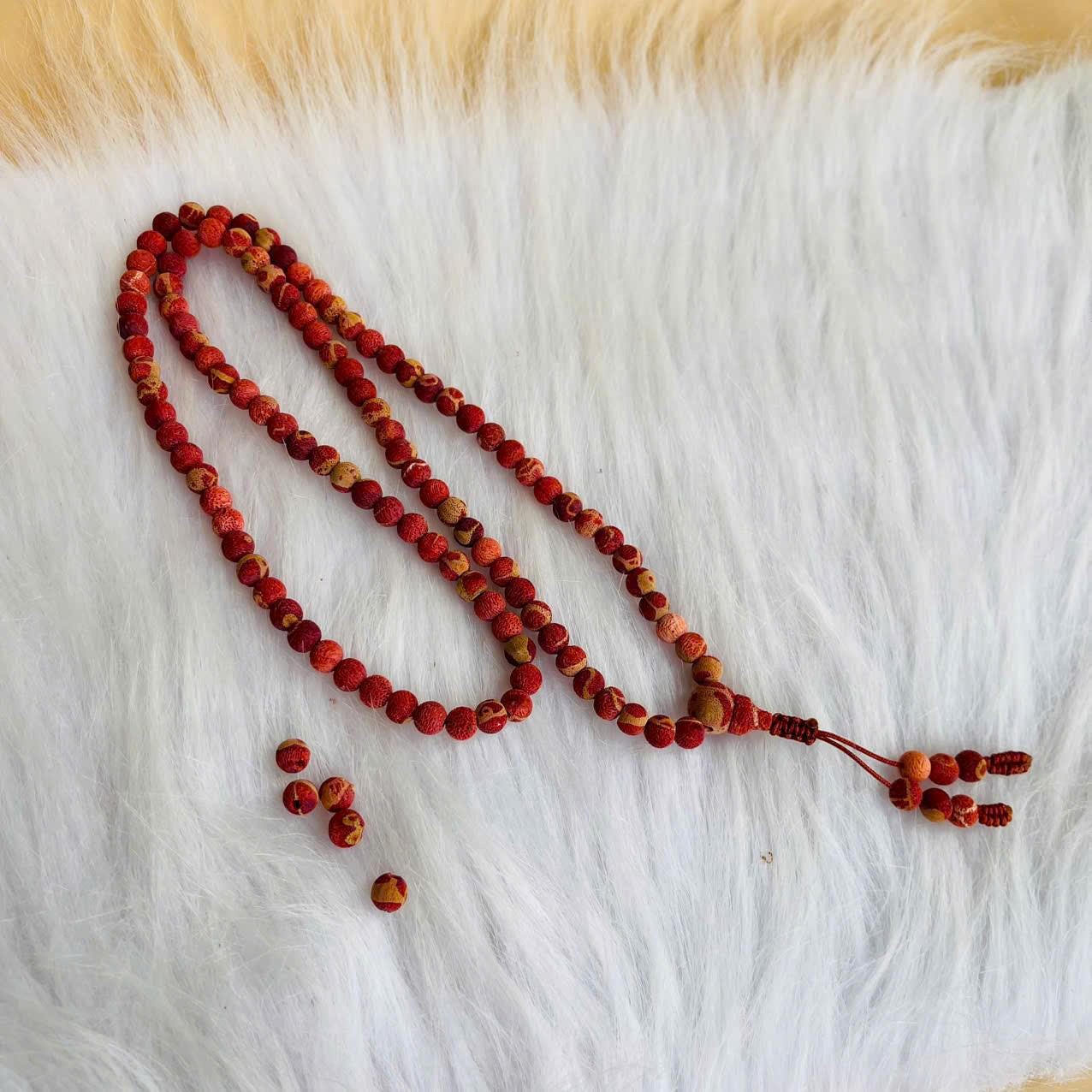 Uncoated Red Coral Mala 108 Beads 8mm, Raw Coral Beads Mala, Handmade Buddhist Rosary