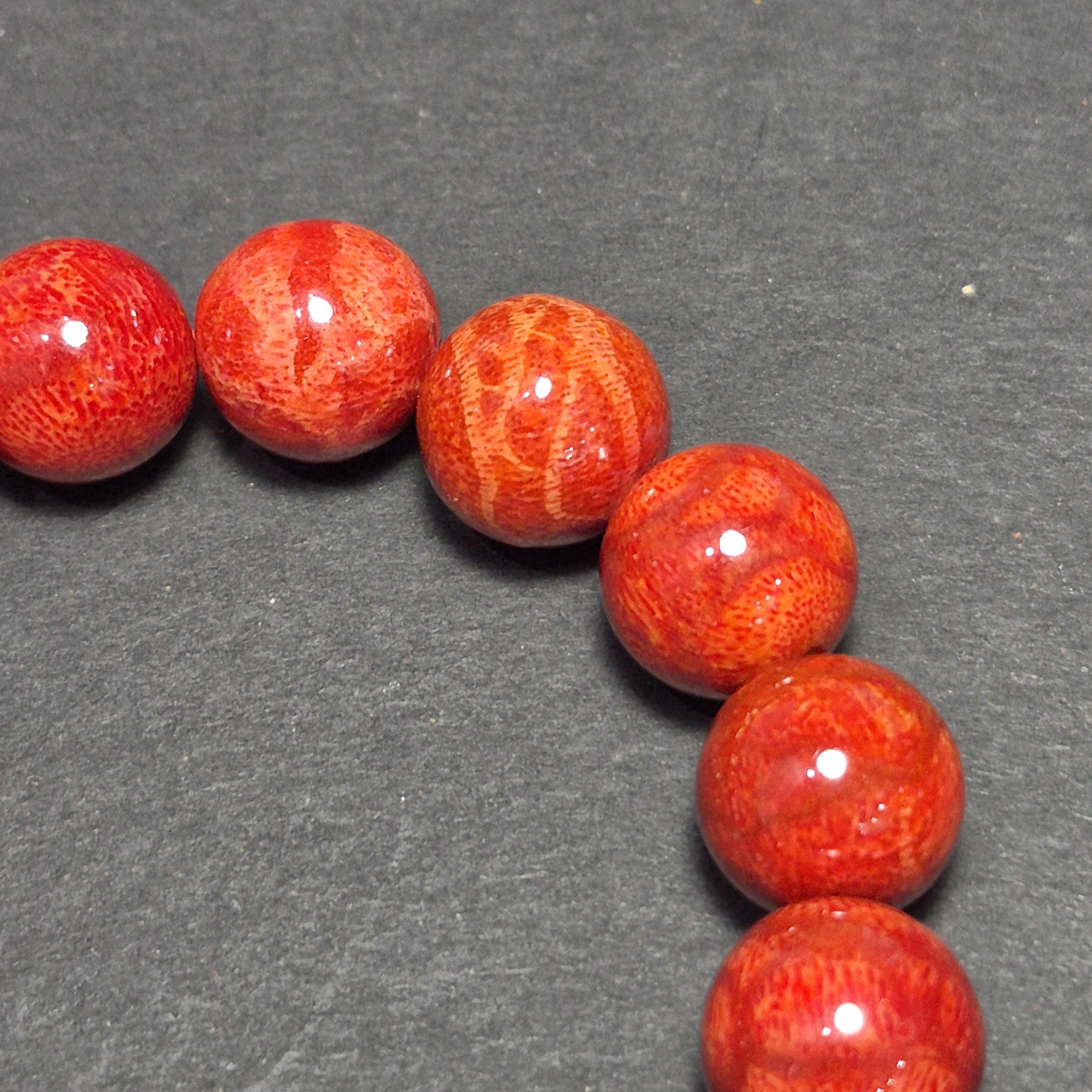 Natural Red Coral Bracelet, Handcrafted 14mm Coral Beads, Minimalist Gift