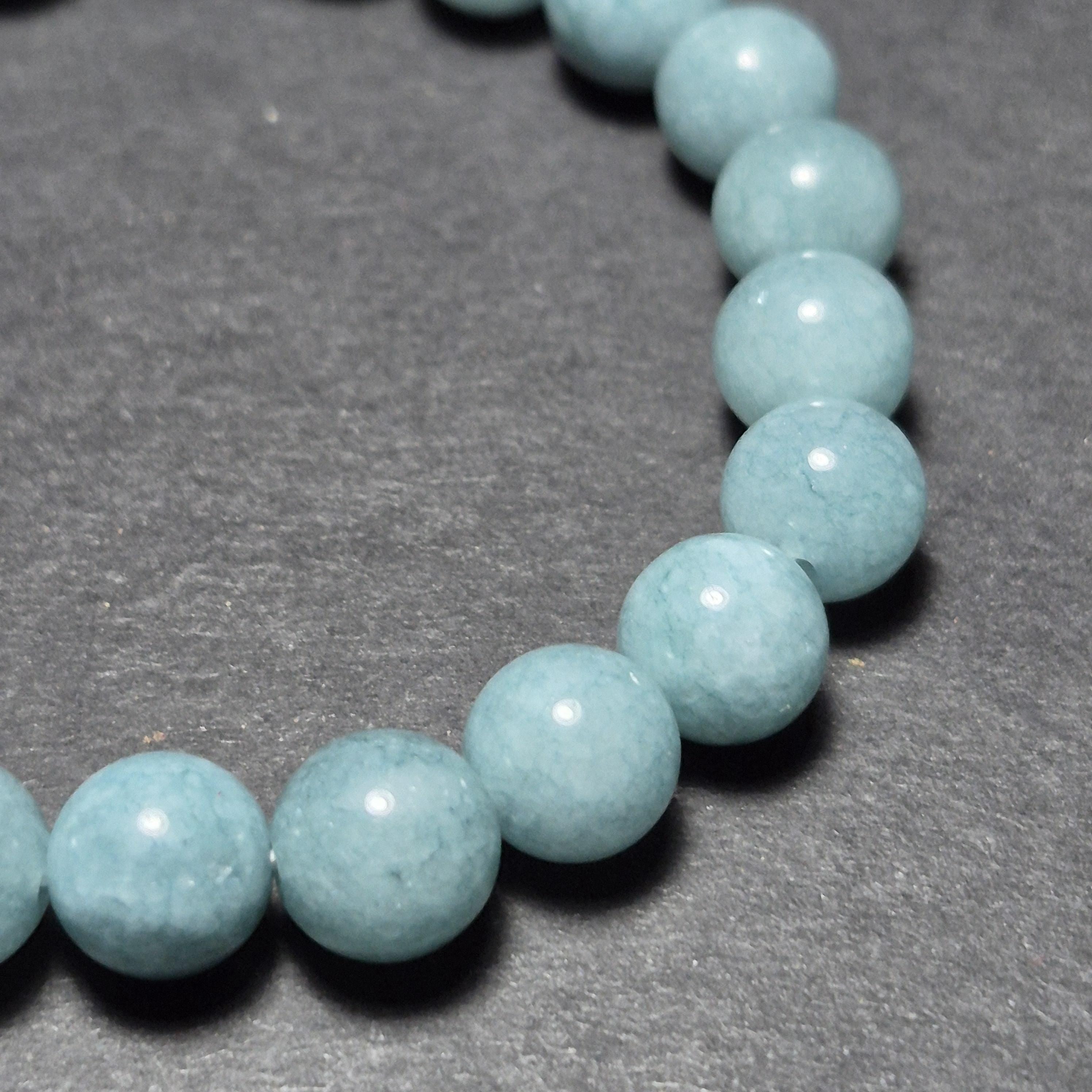 Natural Blue Jade Bracelet, Genuine Gemstone Beads Jewelry