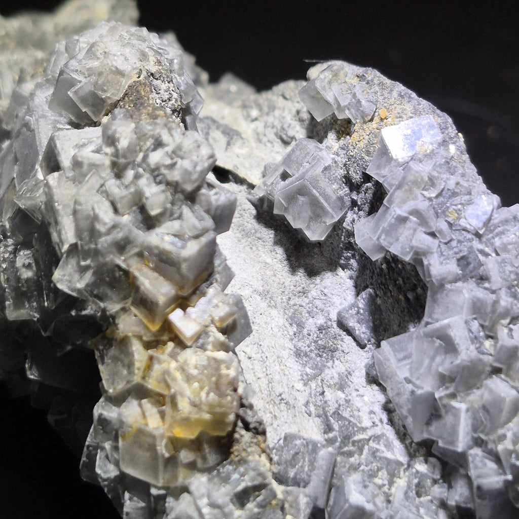 Fluorite Crystal Cluster on Matrix, Gray Cubic Crystals