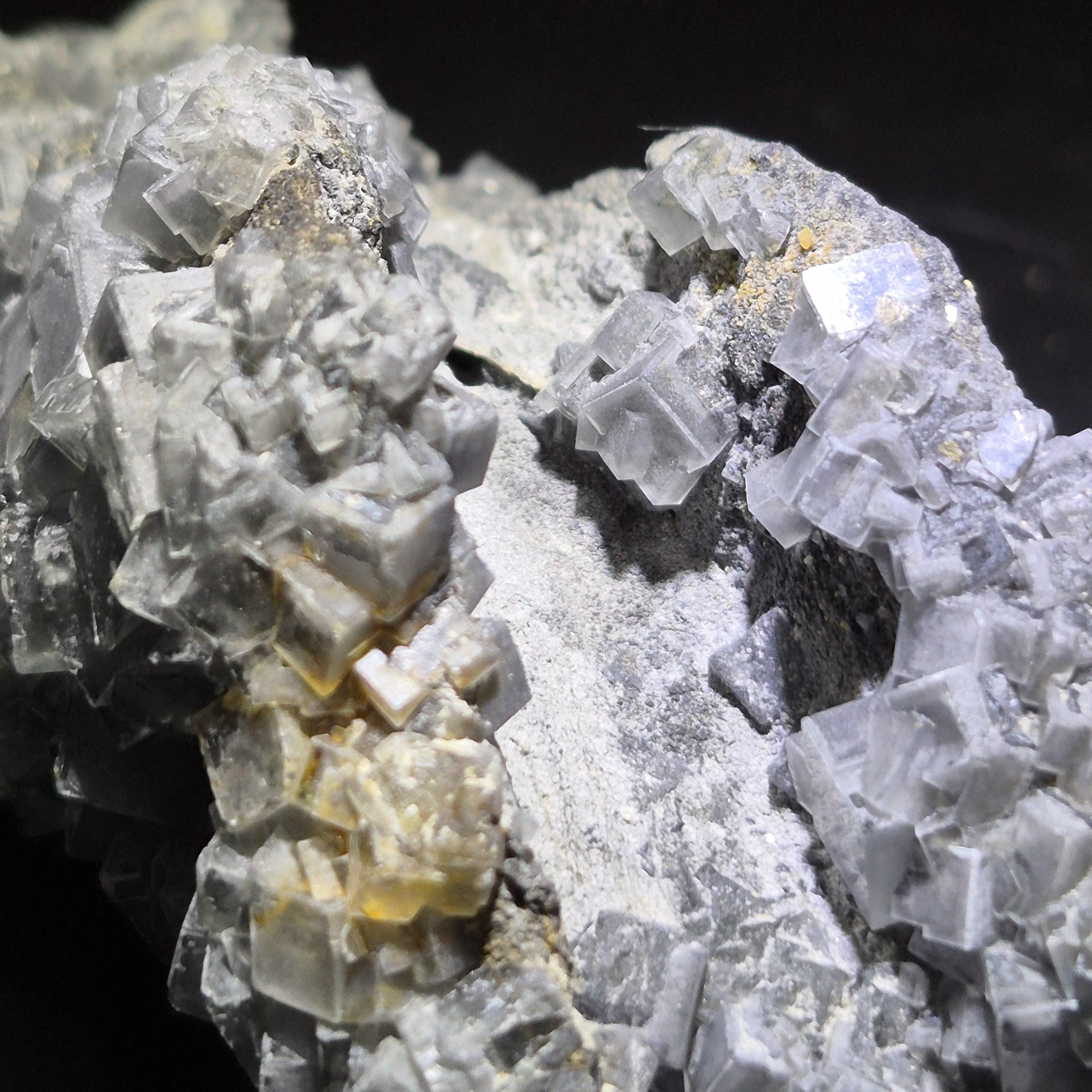 Fluorite Crystal Cluster on Matrix, Gray Cubic Crystals