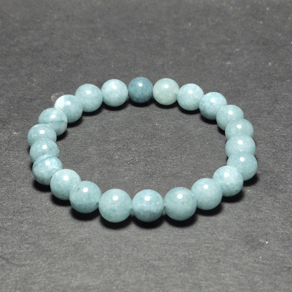 Natural Blue Jade Bracelet, Genuine Gemstone Beads Jewelry