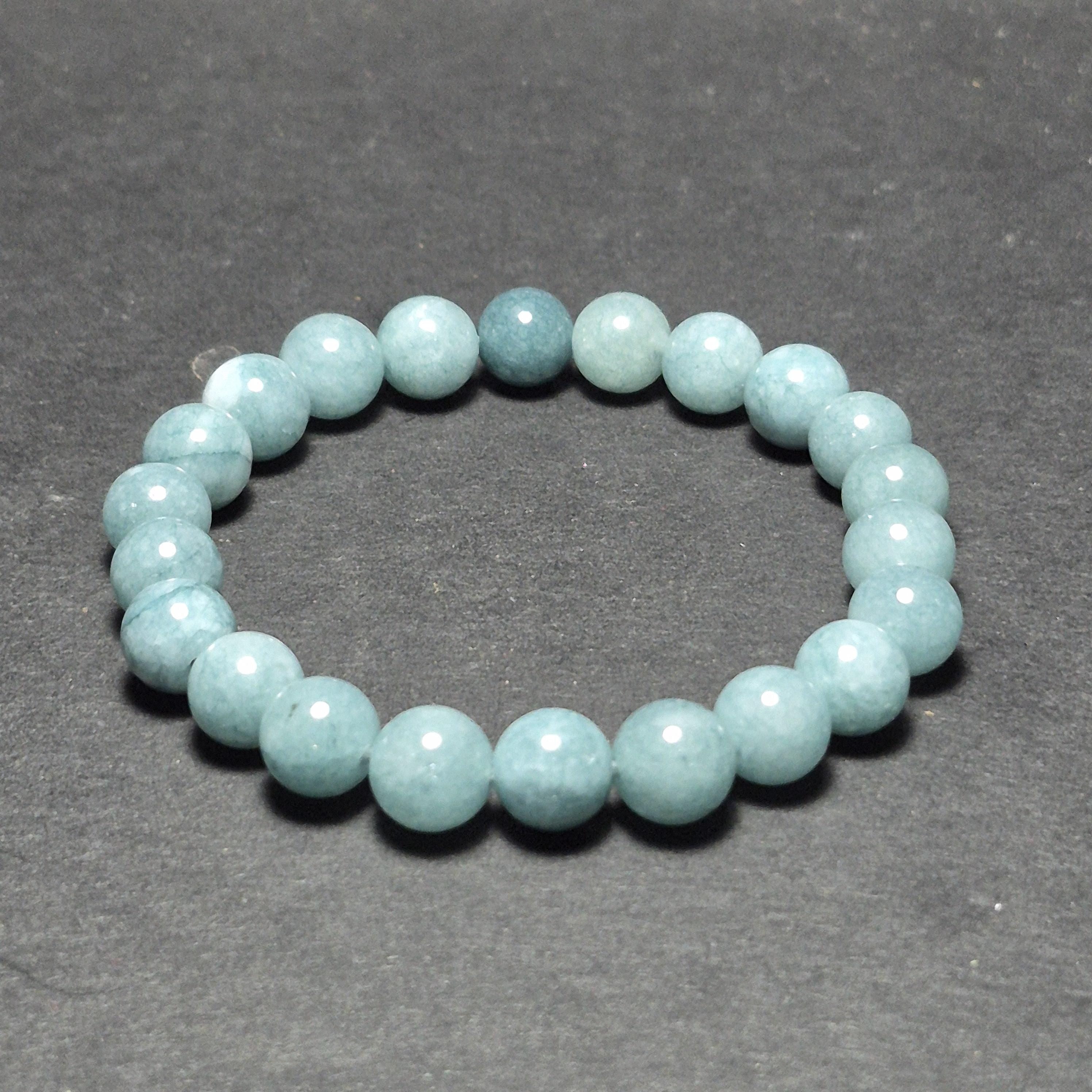 Natural Blue Jade Bracelet, Genuine Gemstone Beads Jewelry