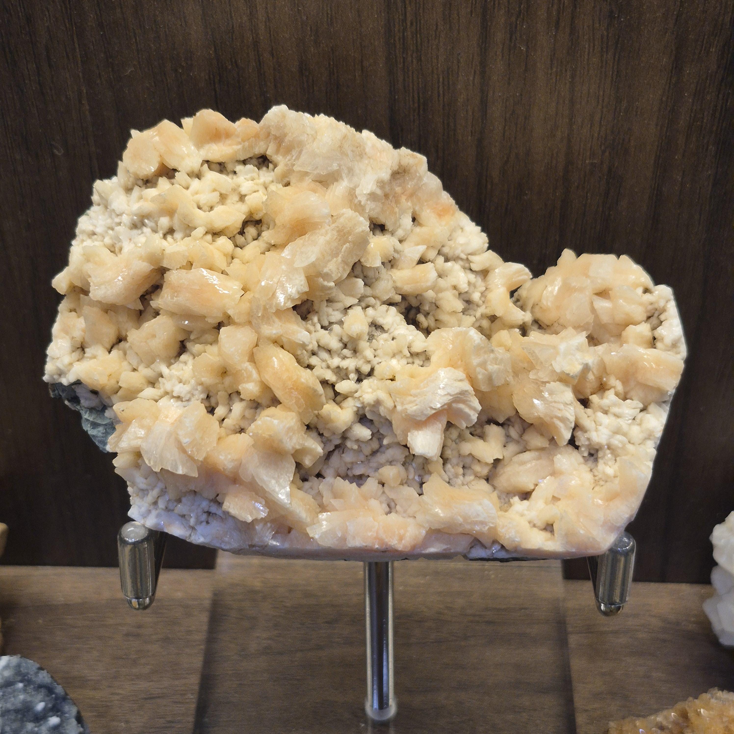 Peach Stilbite Cluster on Basalt – Raw Crystal Specimen for Collectors