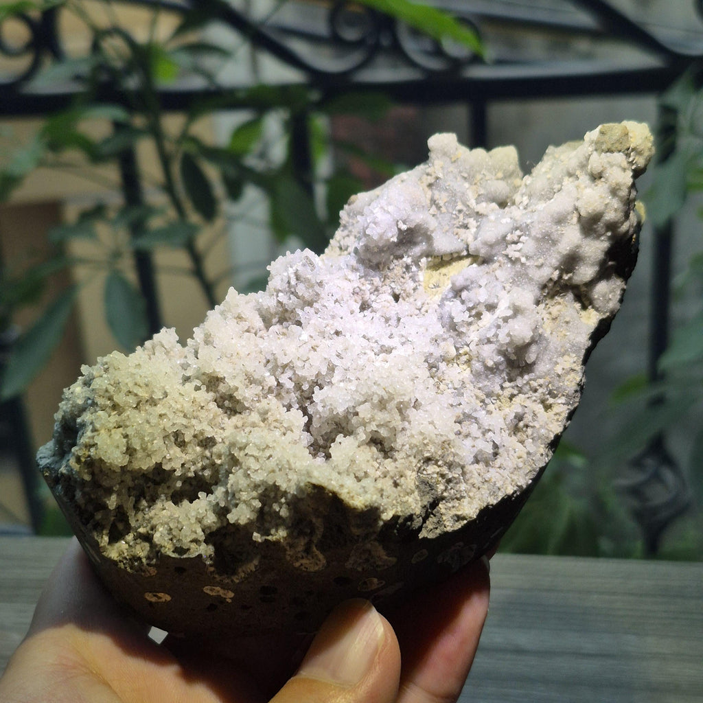 White Druzy Quartz Crystal on Basalt, Natural Ship Mineral Specimen